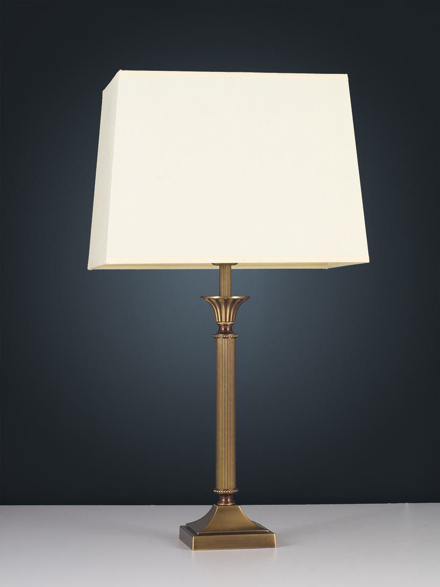 Helios Leuchten Tischleuchte Tischlampe Messing antik vintage Stoffschirm rechteck gelb, Schreibtischlampe Nachttischlampe, Handarbeit echtes Messing
