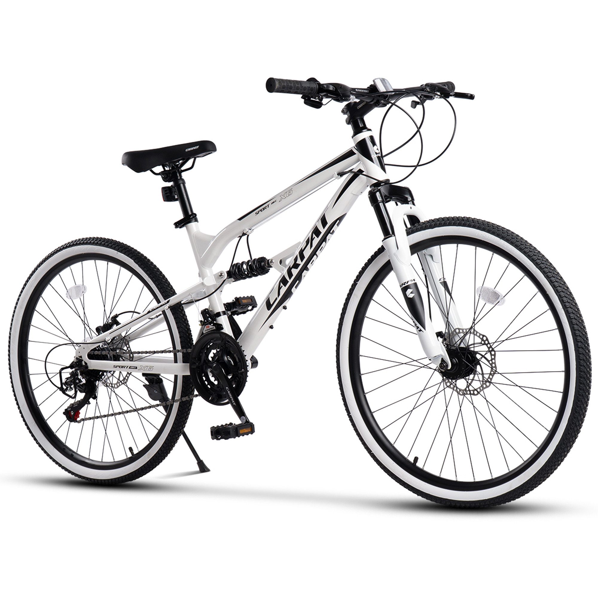 CARPAT SPORT Mountainbike 24 26 Zoll Fahrrad für Herren Damen Jungen, 21 Gang Shimano Tourney Schaltwerk, Kettenschaltung, mechanische Scheibenbremse, MTB Fahrrad Bike