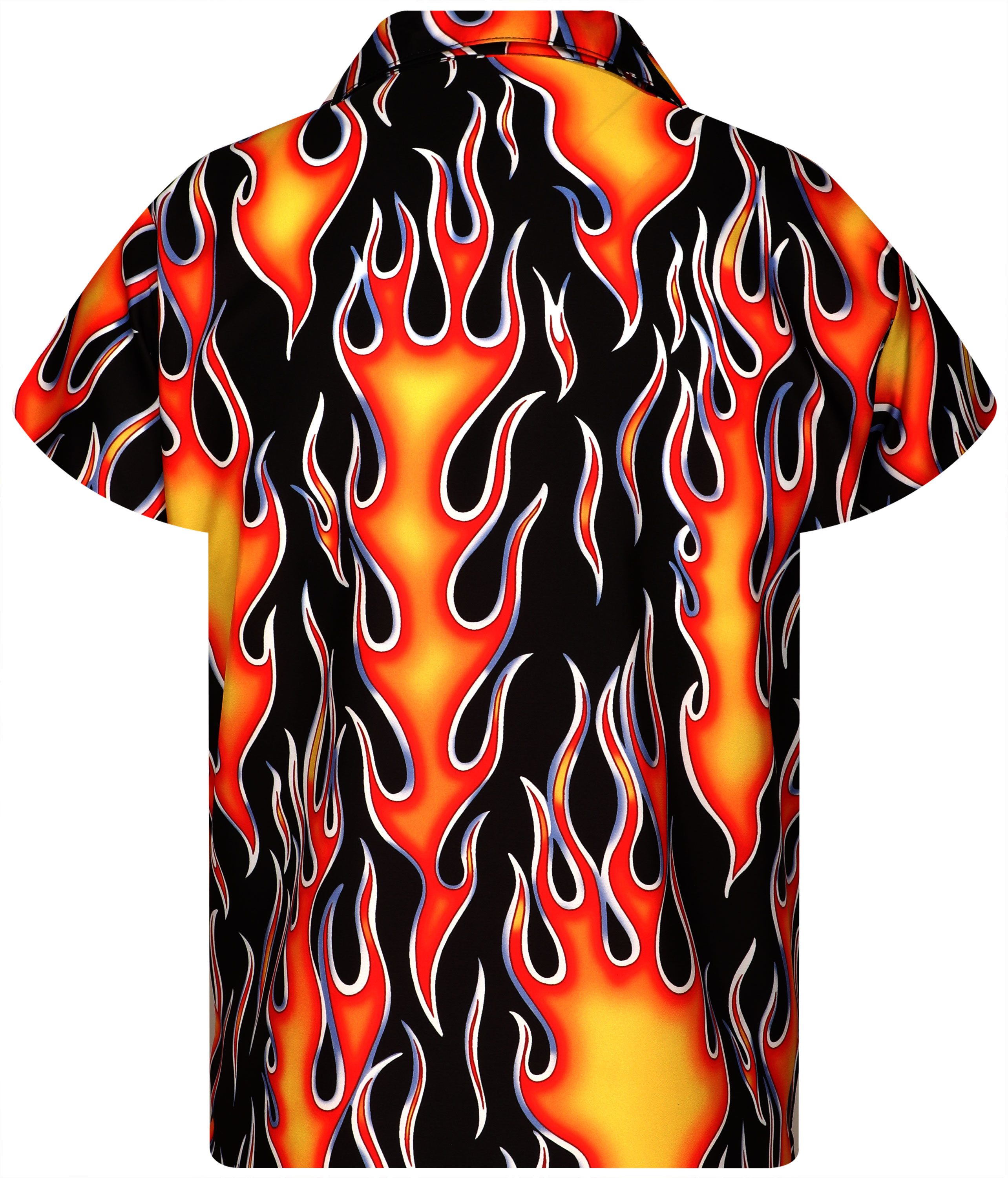 King Kameha Hawaiihemd Flames Wild Funky Hawaii-Hemd Kurzarm Front-Tasche Stylish Unisex