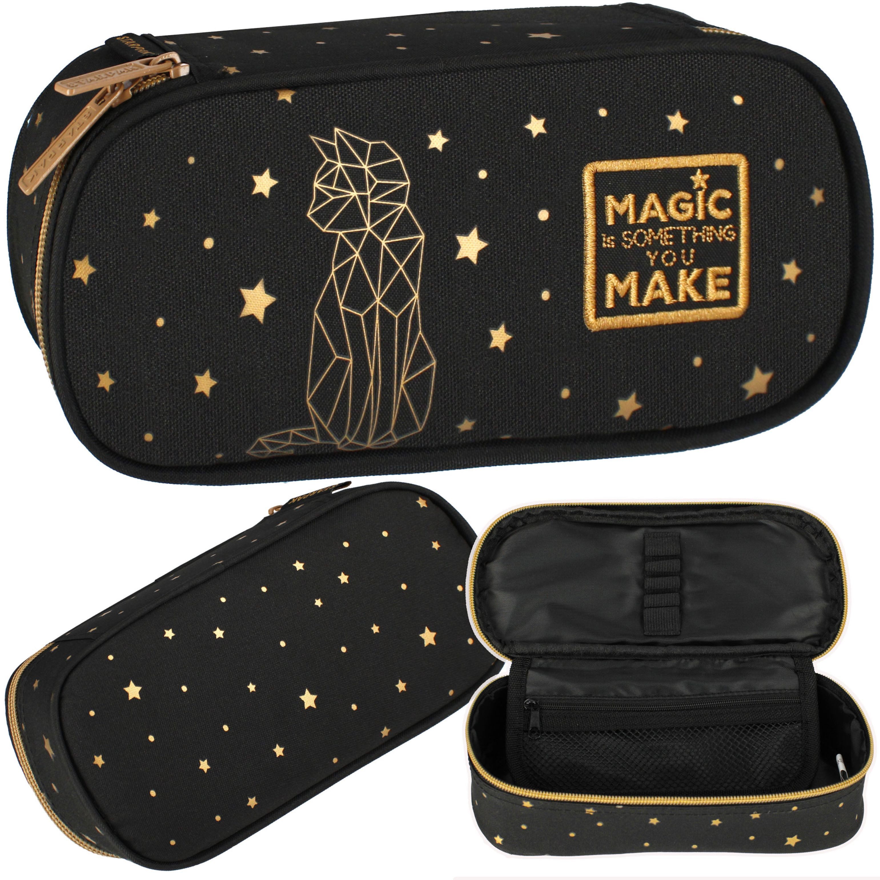 Starpak Federtasche Starpak Пеналы Tube, stabil, schwarz mit goldenen Katzen