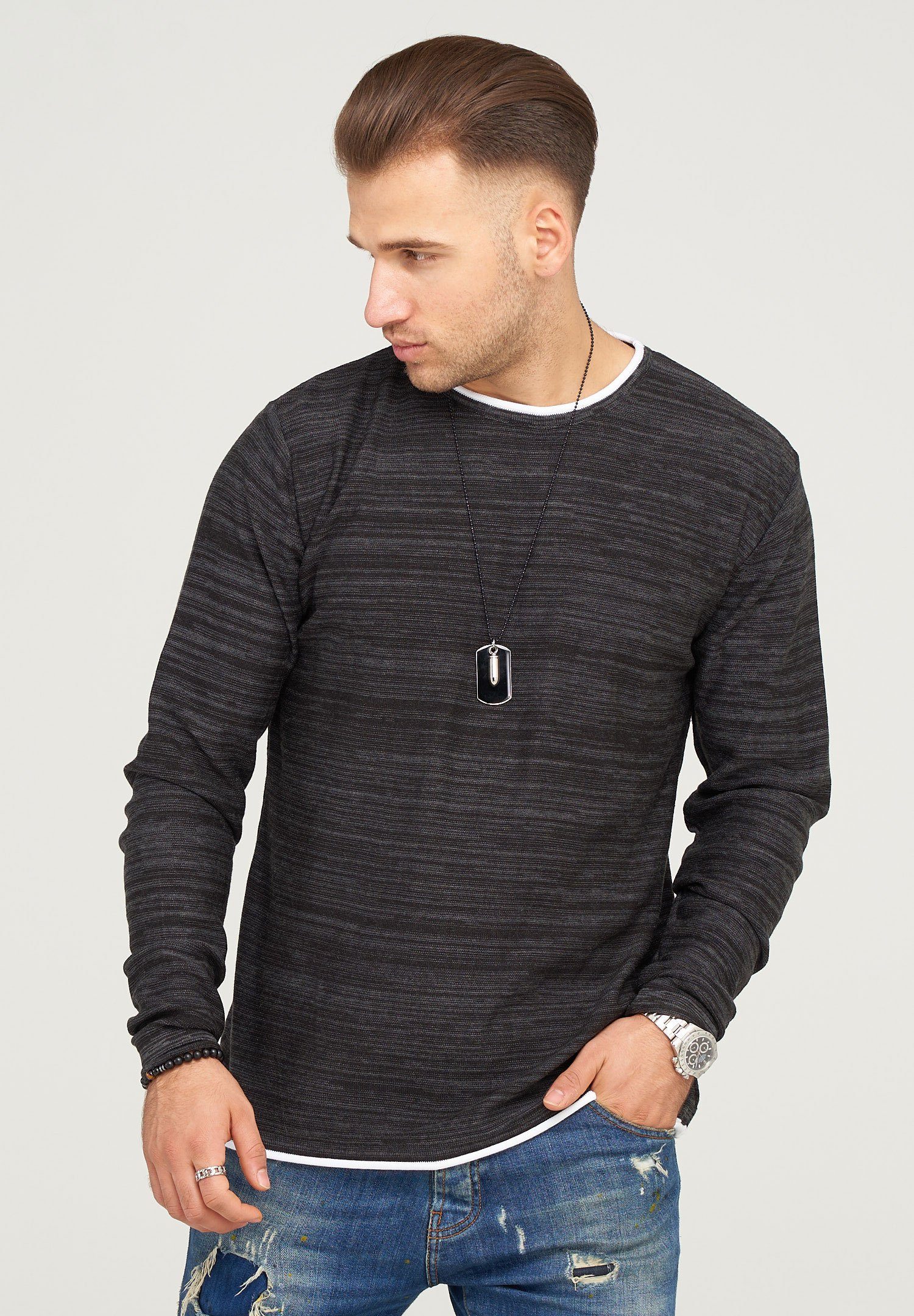 behype Strickpullover TAAVI in melierter Optik