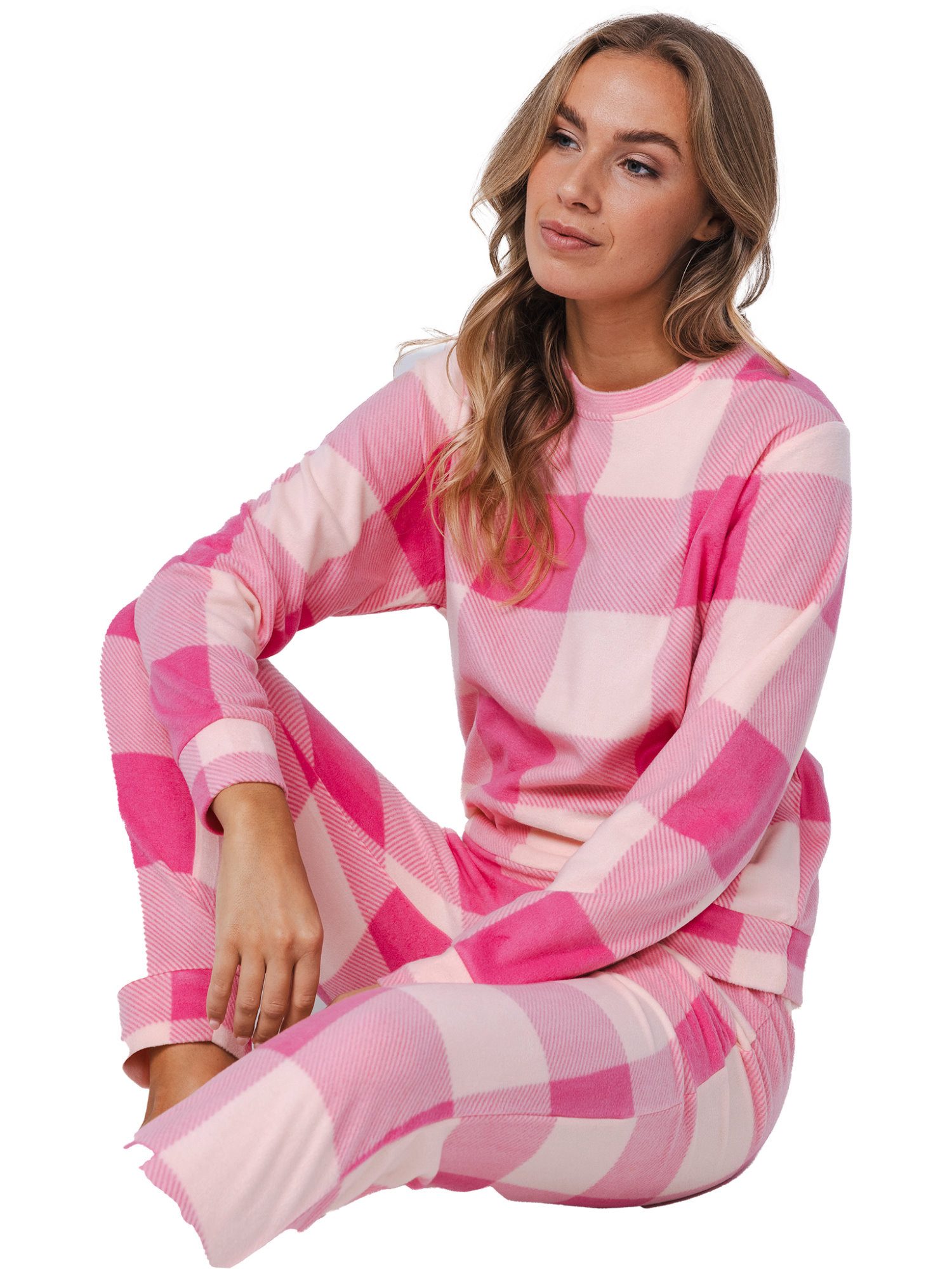 Rebelle Schlafanzug Damen Fleece Microfaser Pyjama (2 tlg) Modisches Design