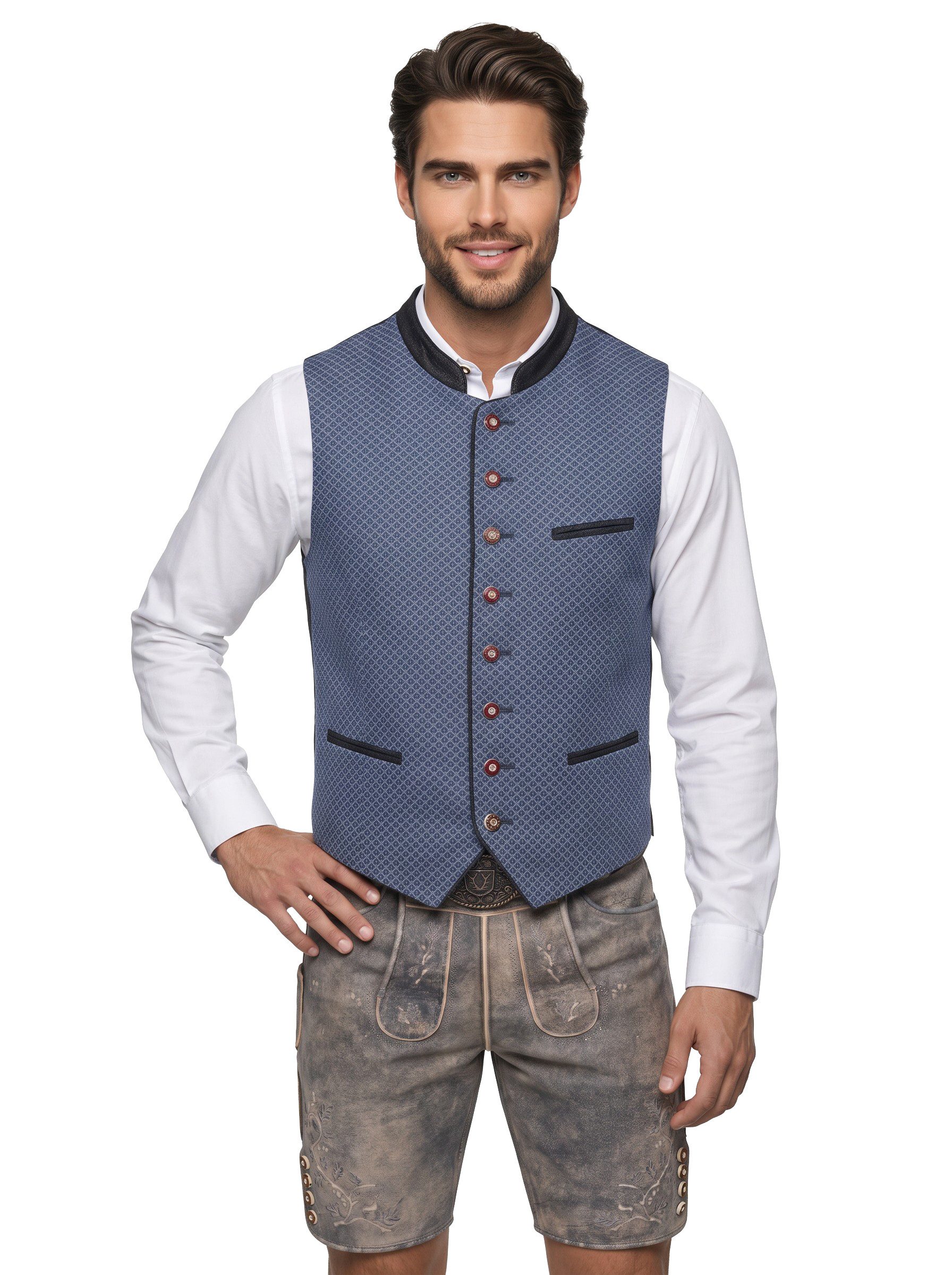 Moschen-Bayern Trachtenweste Antonio Herren Trachten-Gilet Baumwolle Stehkragen oliv
