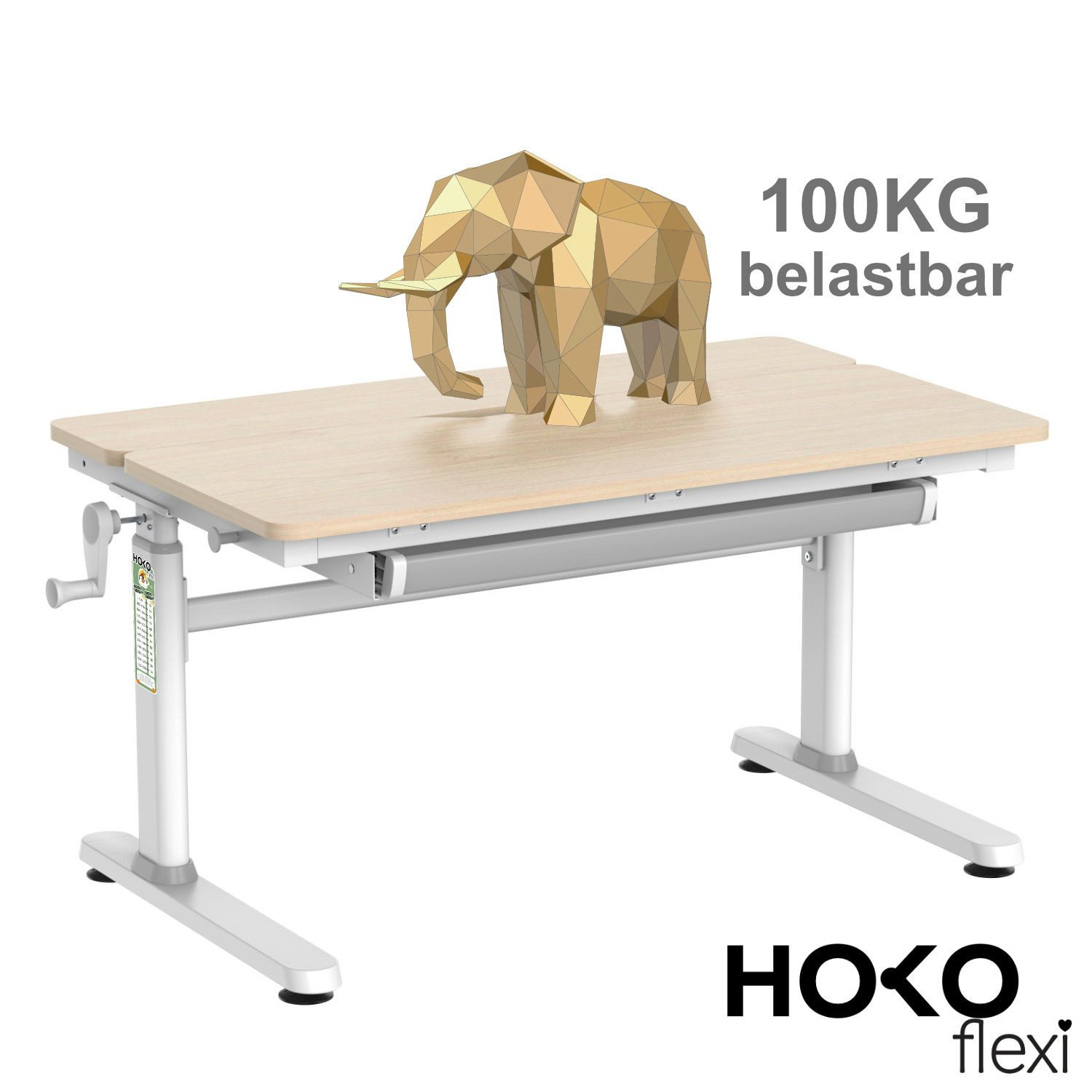 HOKO Kinderschreibtisch höhenverstellbar für Kinder ab 6 Jahren (Kinder Schreibtisch mit neigbarer Tischplatte und Schublade, 100x60 cm Arbeitsfläche, 100x40 cm neigbare Tischplatte), höhenverstellbar 54–76 cm, Holzoptik, LUKA