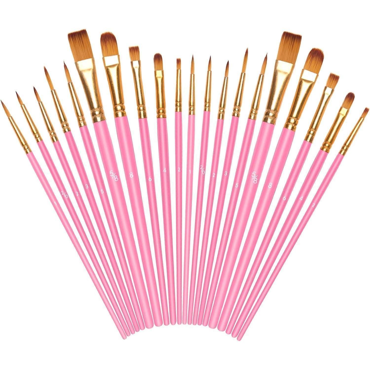 LuxusKollektion Malpinsel Pinselset Nylon Acrylfarben Ölfarben Künstlerpinsel 20er Rosa 20 Stück