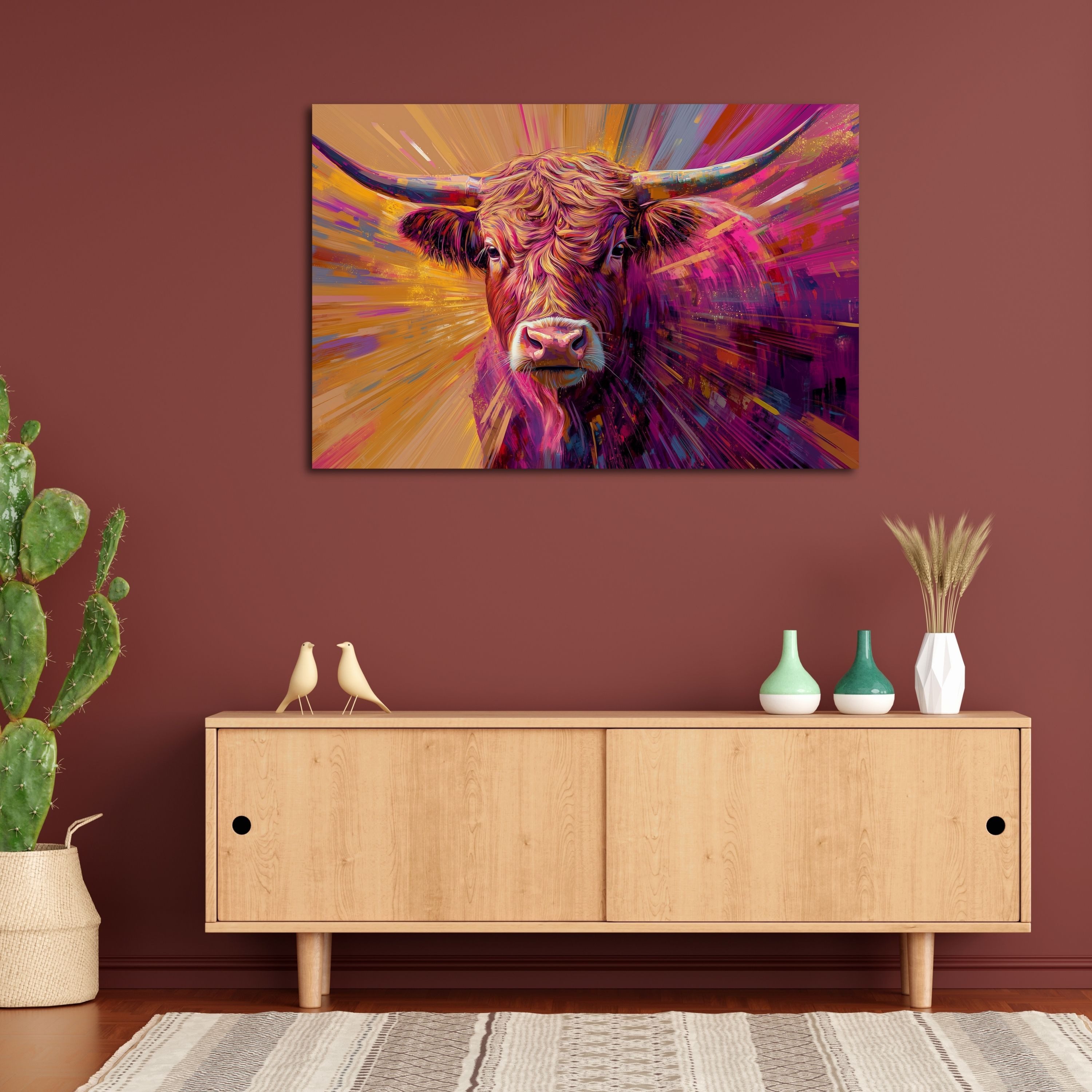 DARO Design Leinwandbild Modern Abstrakt Wandbilder XXL Wandbild Wand Deko Leinwand Bilder, (pinkes Rind - Bild Groß Wohnzimmer Schlafzimmer Küche Esszimmer Einteilig Querformat Fotodruck Leinwände Wanddeko Abstrakte Kunst Boho), 30x20cm