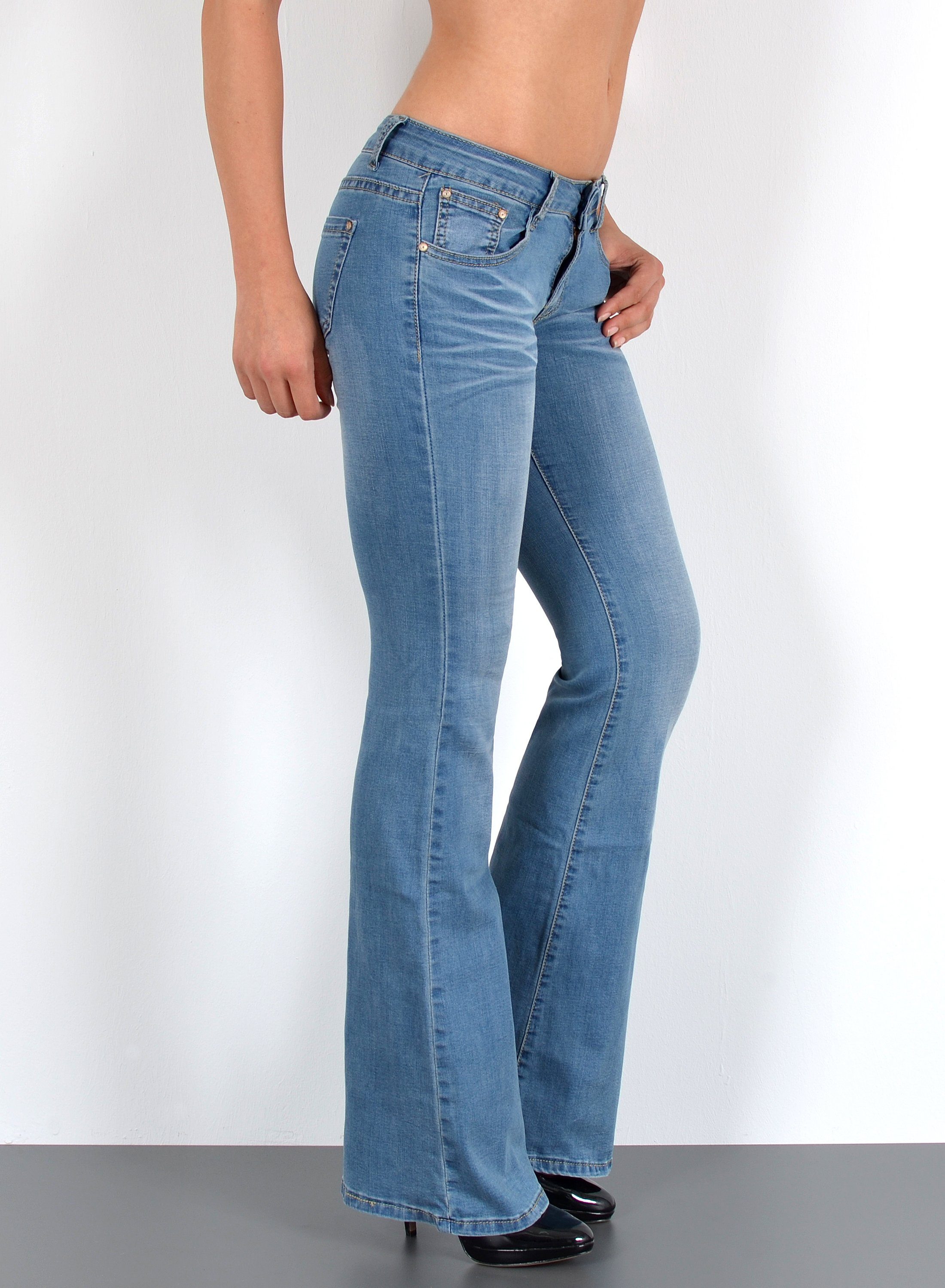 ESRA Bootcut-Jeans Schlaghose Damen Bootcut Jeans Stretch Hose mit niedrige günstig online kaufen