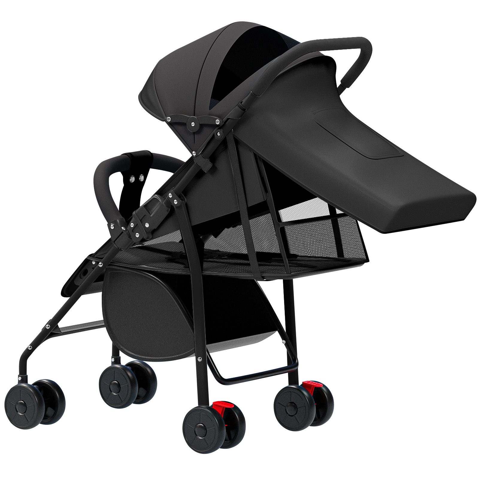 JEOBEST Kinder-Buggy Baby Kinderwagen, 0–3 Jahre, 3 Liegepositionen, flache Liegeposition, Klein Zusammenklappbar, Tasche im Verdeck, XL Korb