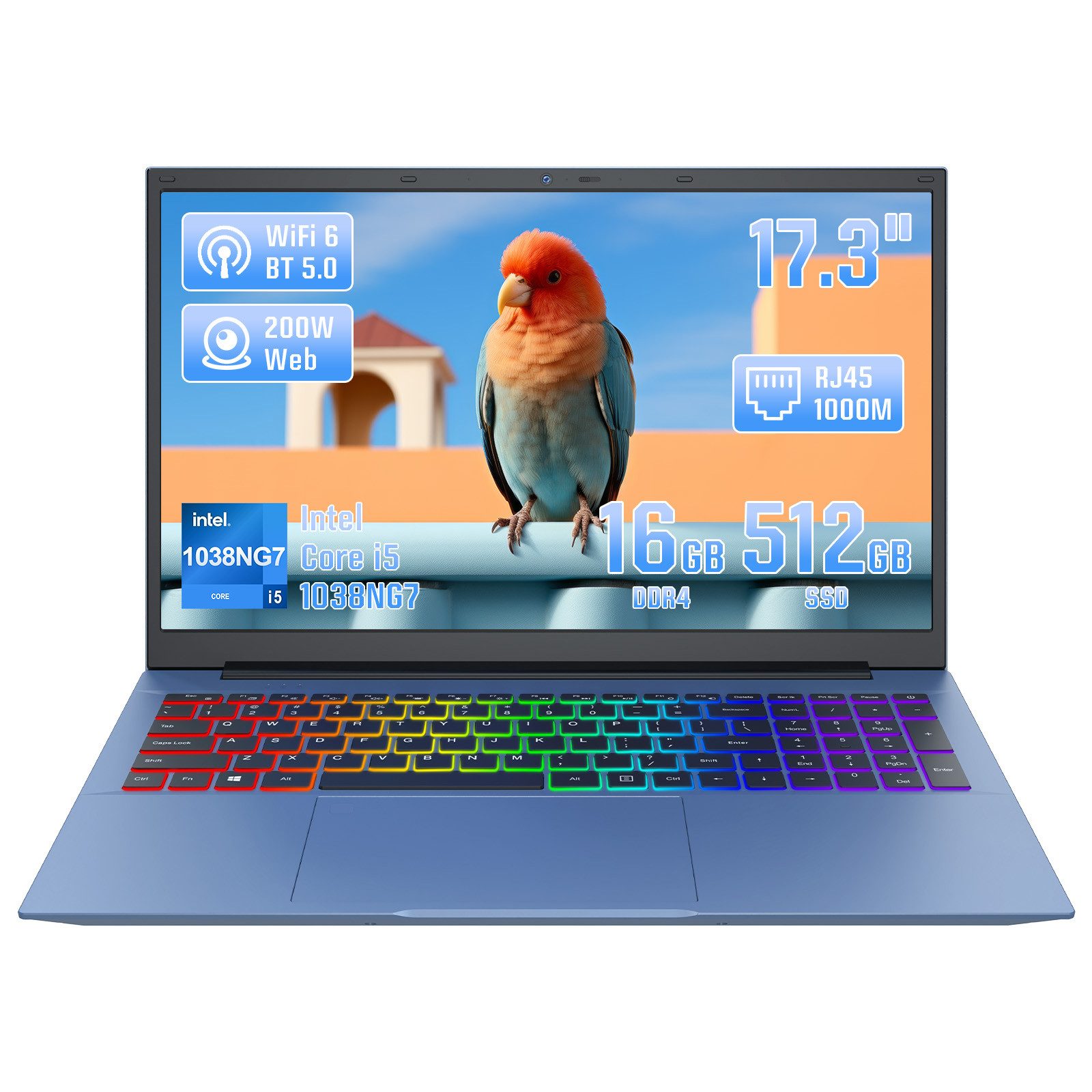 LONGEVINCE Full HD Business-Notebook, 16GB RAM Notebook (43,94 cm/17.3 Zoll, Intel Core i5-1038NG7, Intel UHD Graphics-Serie, 512 GB SSD, Wi-Fi 6, BT 5.0, 2-MP-Webcam)