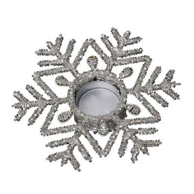 Posiwio Teelichthalter Teelichthalter SCHNEEFLOCKE silber Kerzenhalter mit Perlen Weihnachten Winter