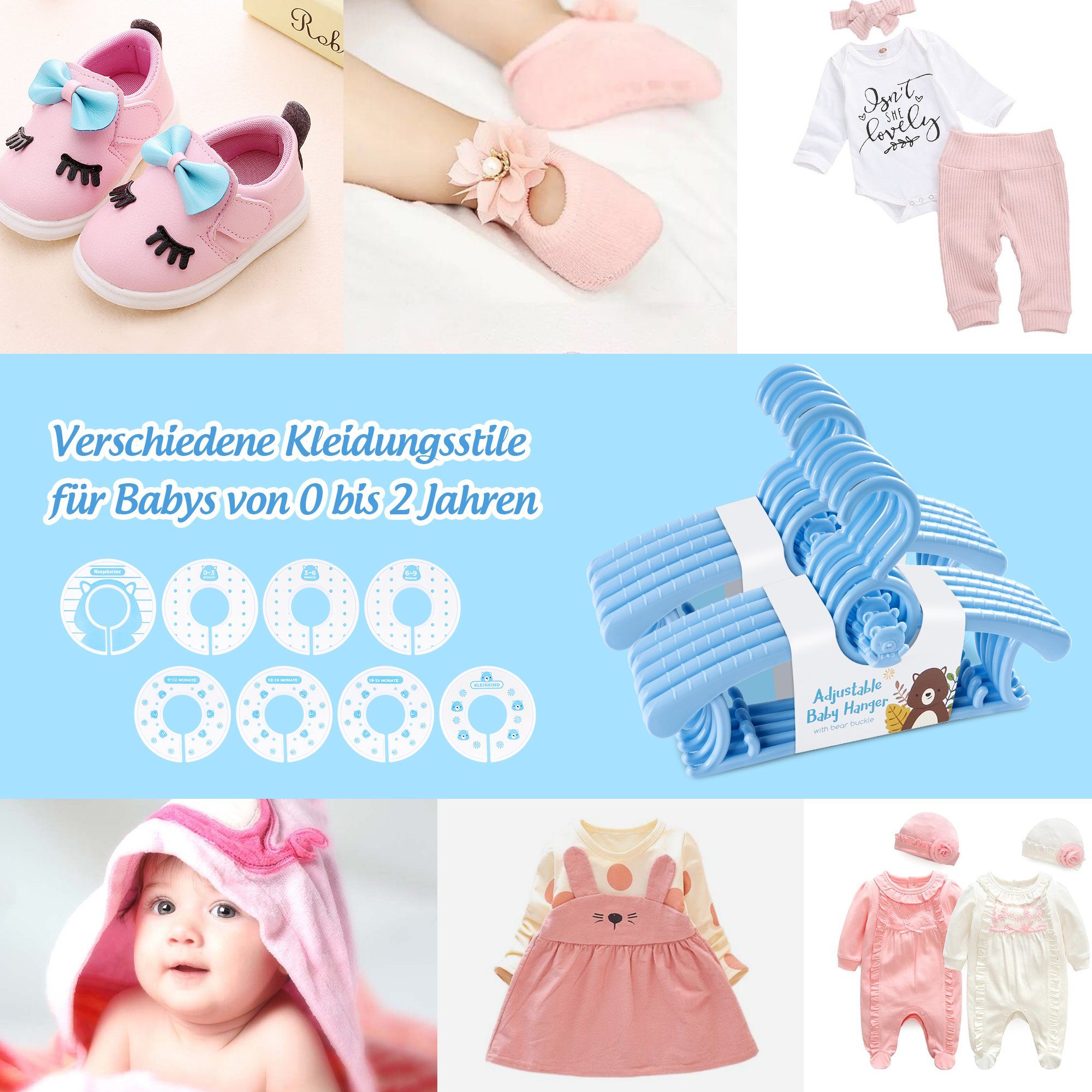 Kleinkinder für (Set, Bügel und Kleidung Stapelbaren Kinderkleiderbügel Kleiderbügel Rutschfeste Bärchen-Haken, Blau Größentrenner und Babys Homewit mit Platzsparende 30-tlg),