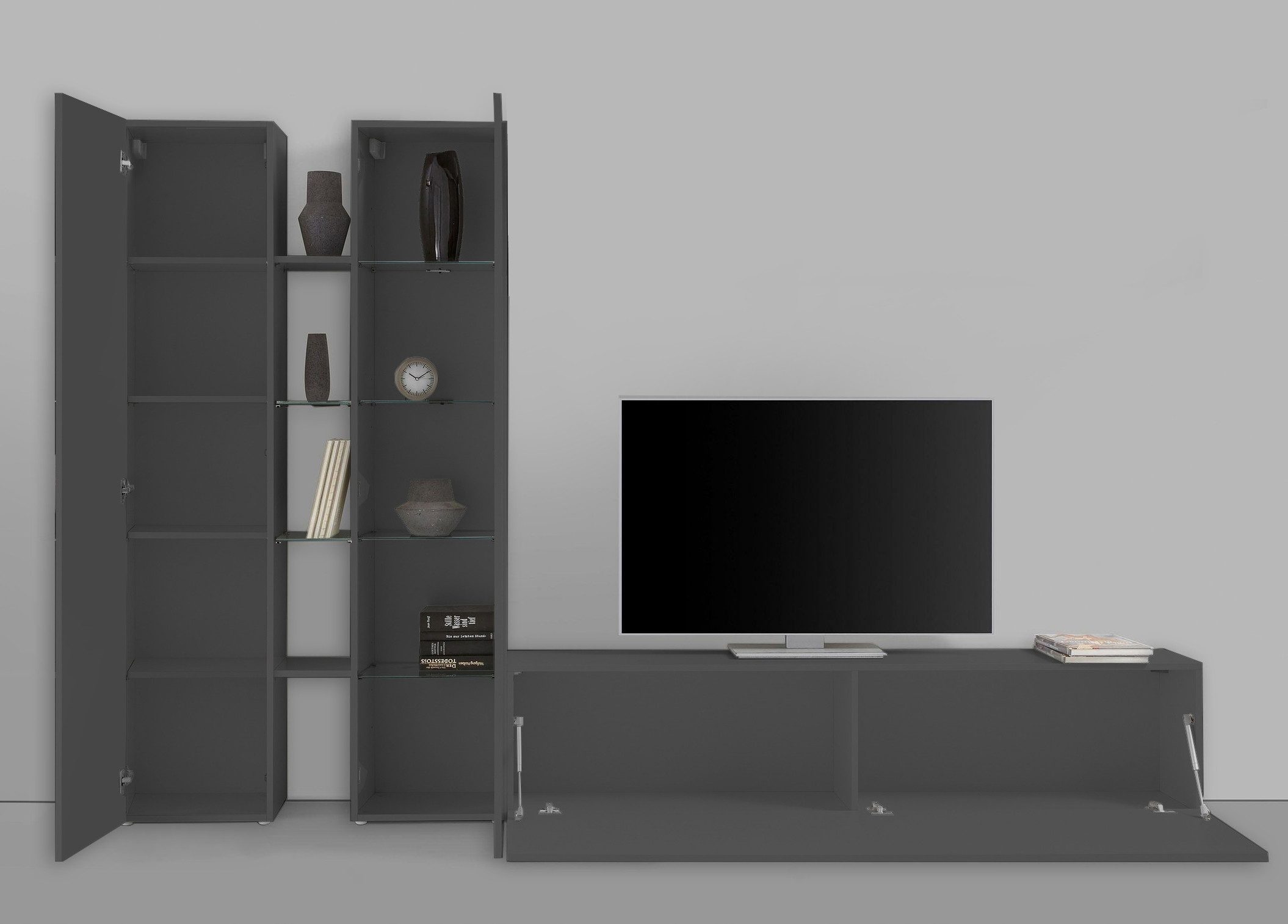 Web Furniture Wohnwand (4-teilig) in Anthrazit matt - 280x180x30 (BxHxT), (4-teilig)