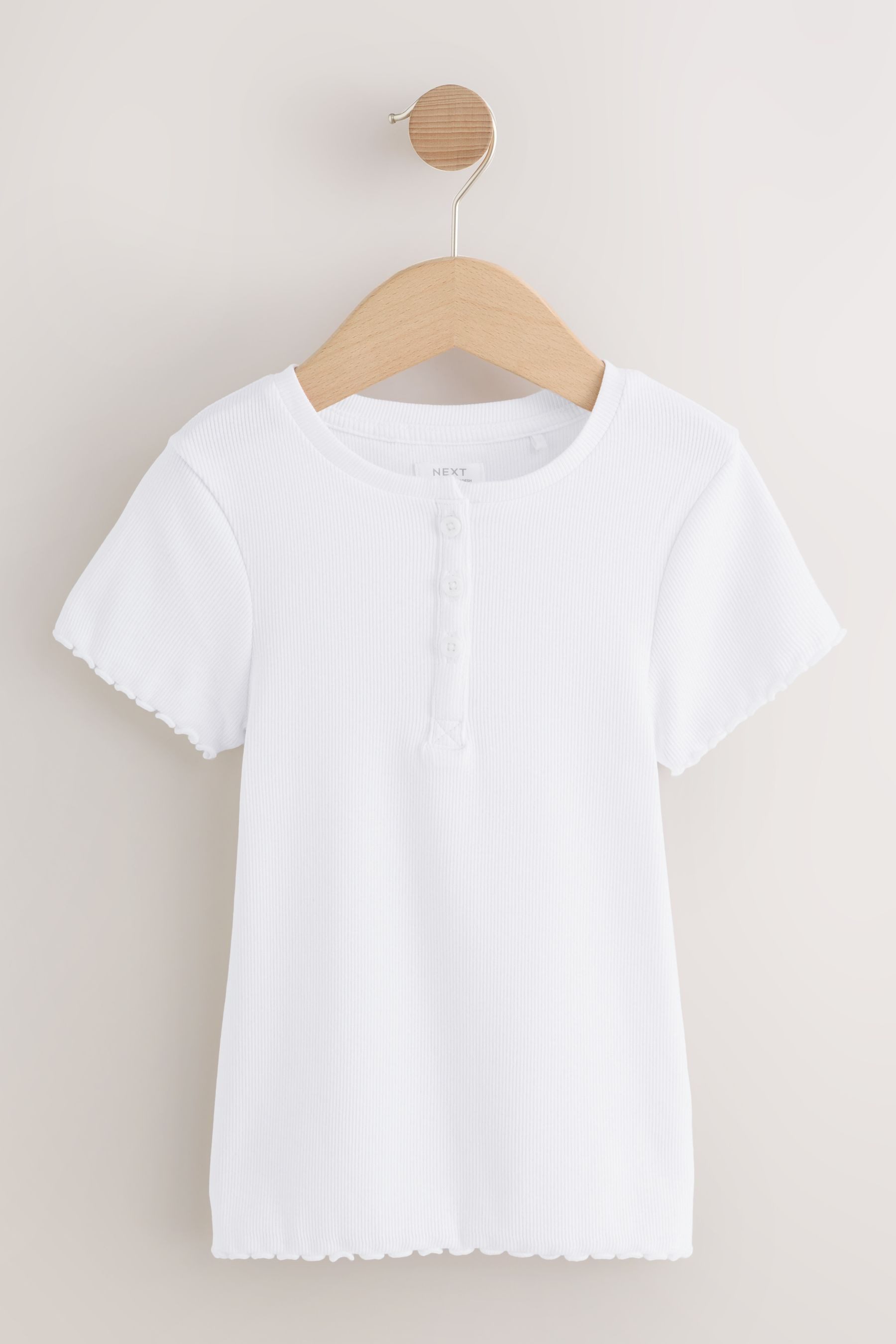 Next T-Shirt Geripptes T-Shirt mit Knopfleiste (1-tlg)