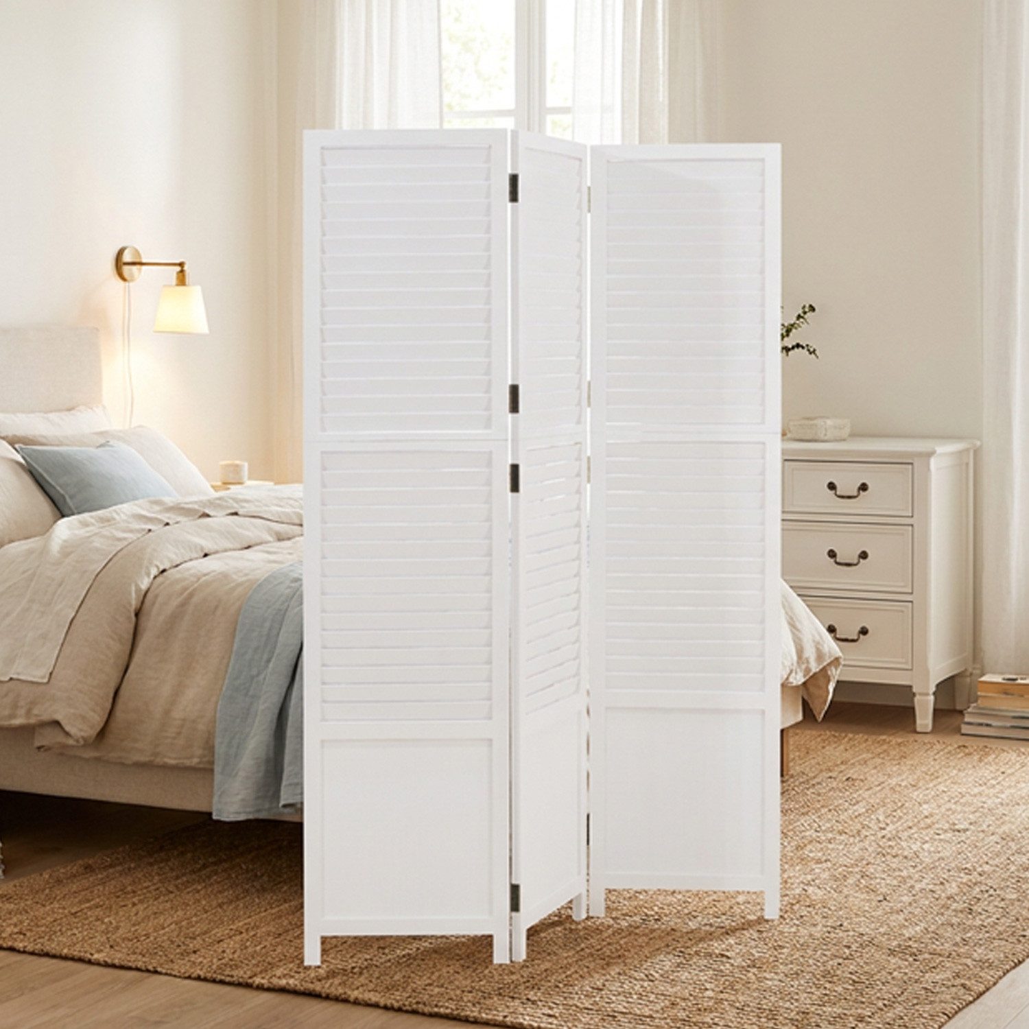 Homestyle4u Paravent Raumteiler Holz Trennwand Weiß faltbar Sichtschutz Indoor (3-teilig)