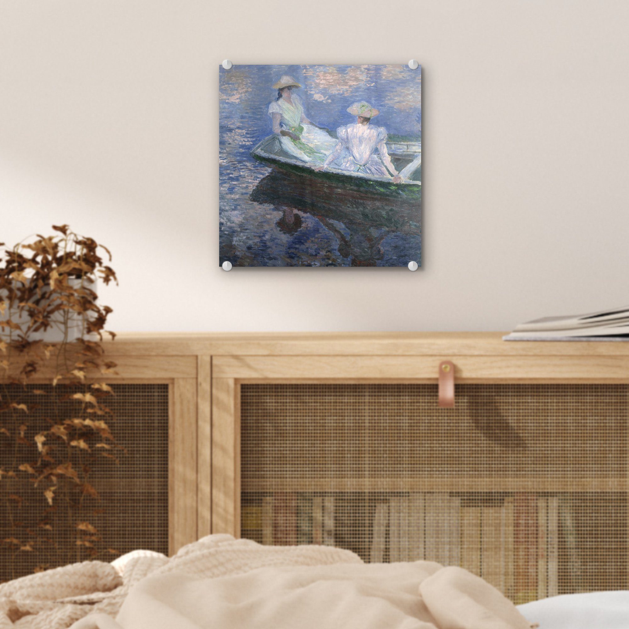Glasbilder - in Acrylglasbild auf Claude - einem Monet, auf (1 Boot Mädchen - Bilder Foto MuchoWow Glas Glas St), - Wandbild Wanddekoration