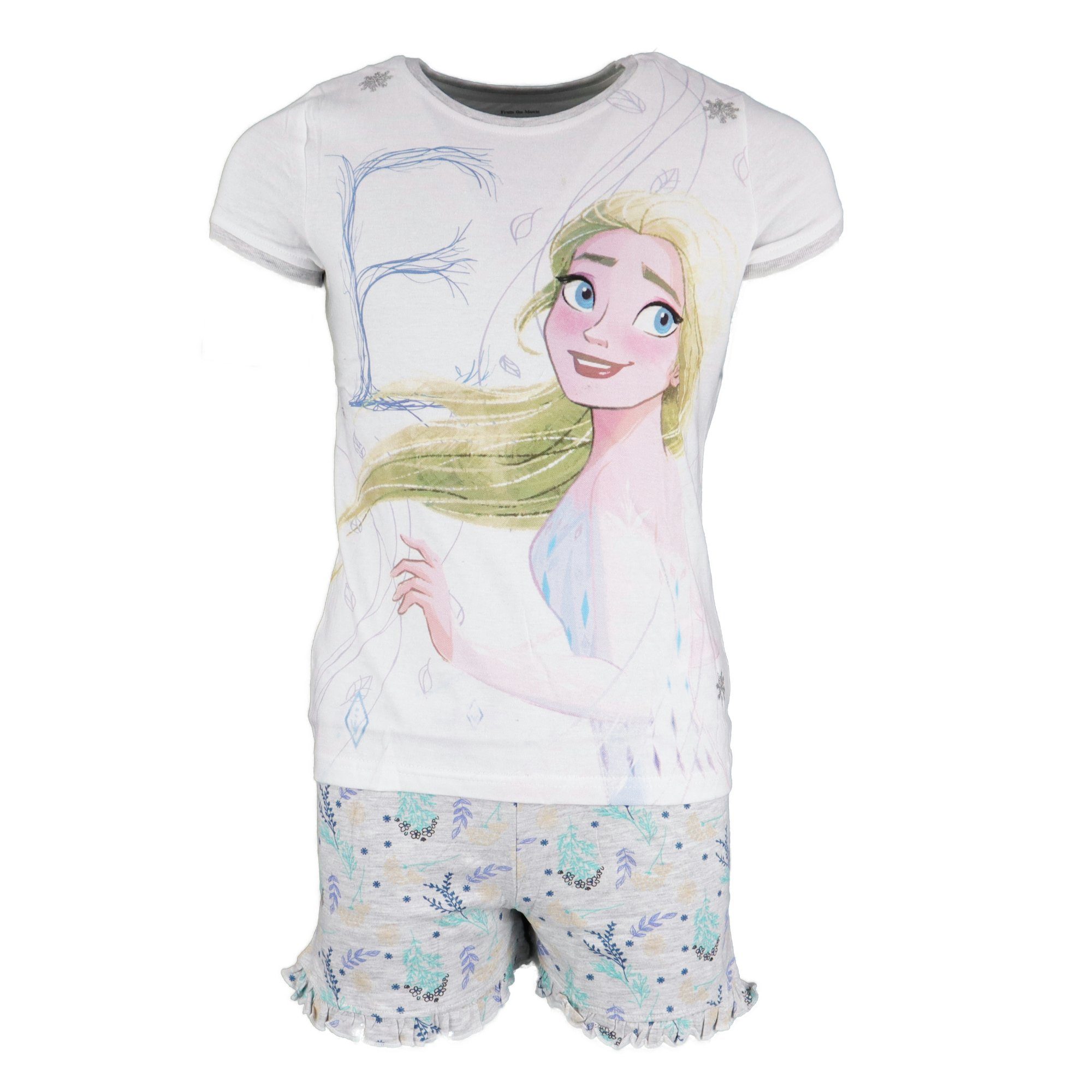 Disney Frozen Schlafanzug Die Eiskönigin Elsa Mädchen Kinder kurzarm Pyjama Gr. 104 bis 134, Grau oder Lila