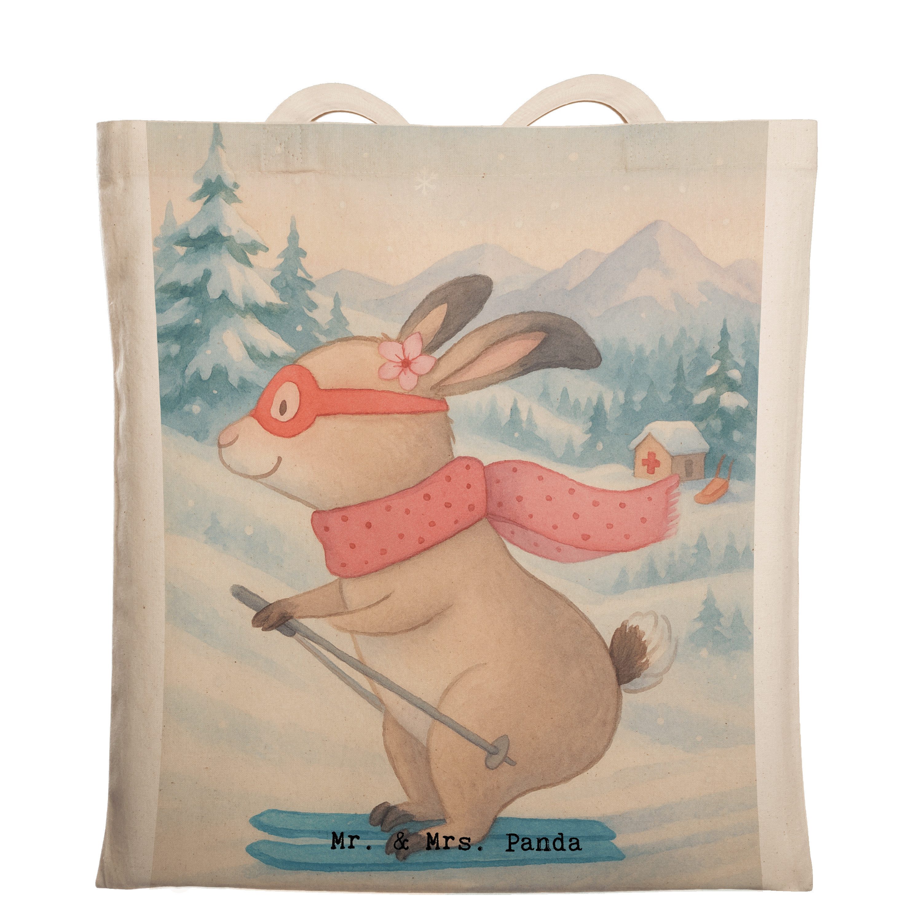 Mr. & Mrs. Panda Tragetasche Hase Skifahren Design, Schultasche, Weiß, Jutebeutel, Ski fahren, Ges (Packung), einkaufsshopper Laptoptasche tragbeutel