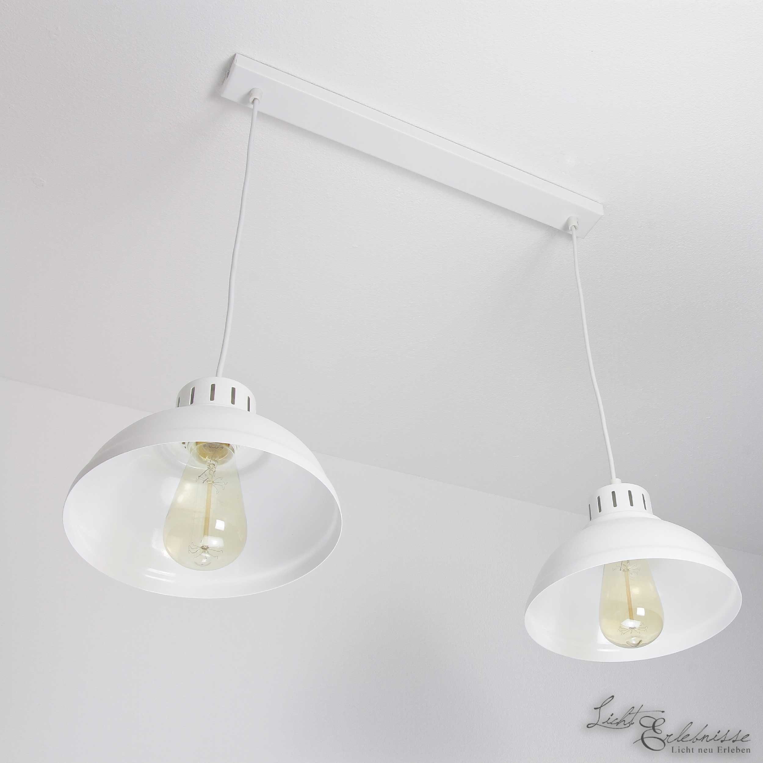 Licht-Erlebnisse Pendelleuchte SVEN, ohne Leuchtmittel, Hängelampe Esszimmer Weiß 2-flammig E27 Metall Vintage Design