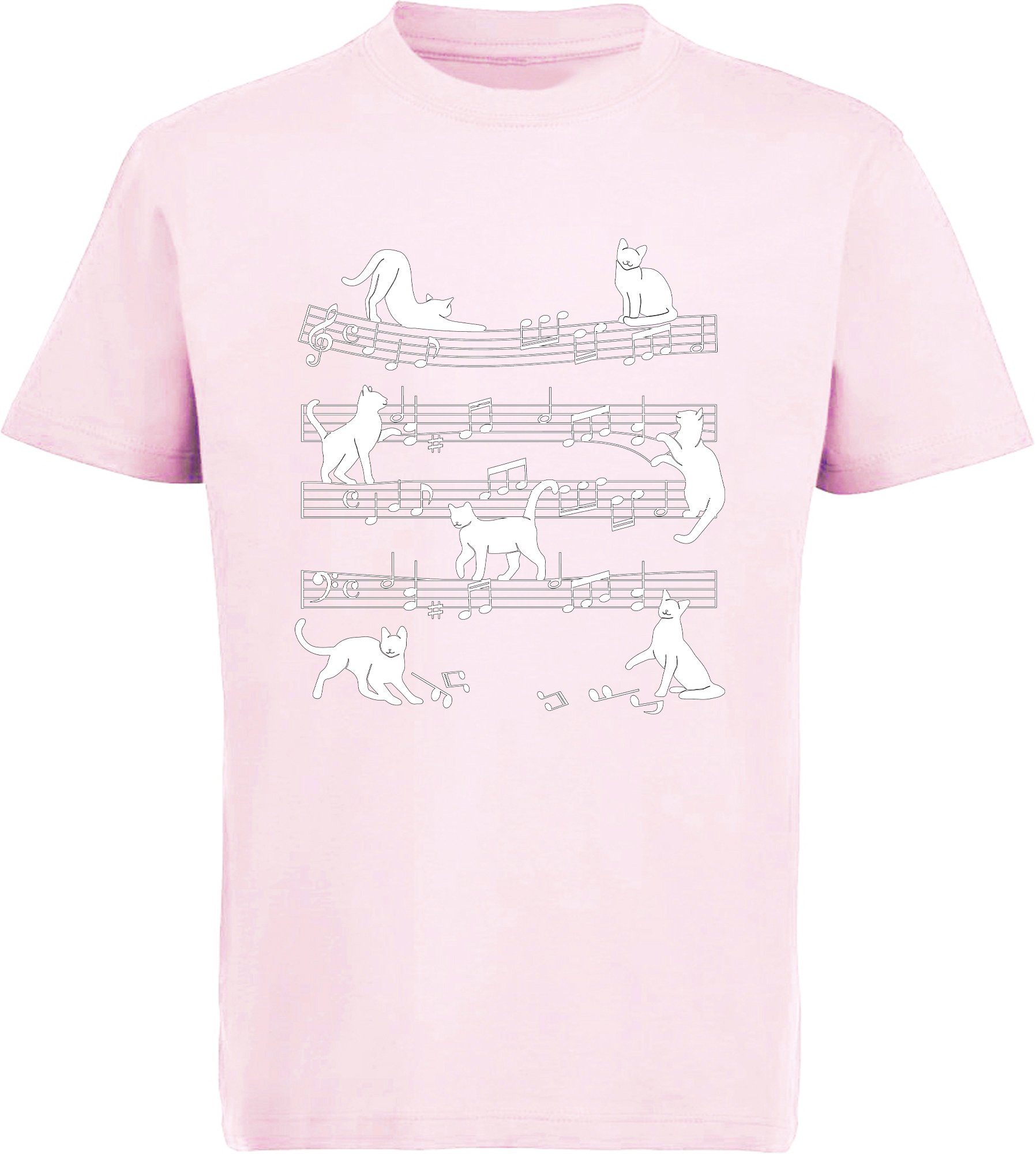 Print-Shirt bedrucktes Mädchen T-Shirt Katzen mit Musik Noten
