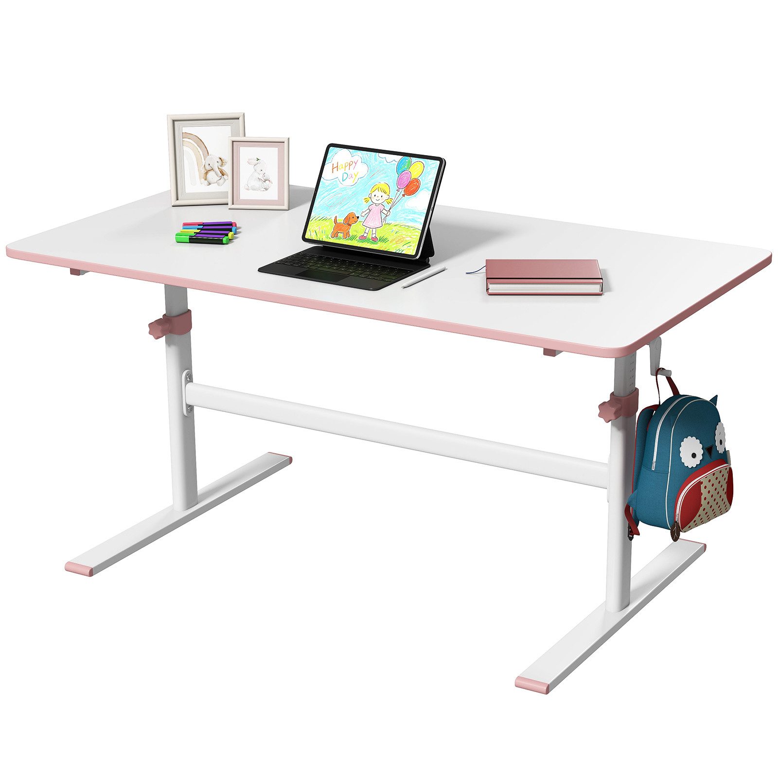 JOYLDIAS Kinderschreibtisch 110 x 60 cm mit Handkurbel, höhenverstellbar (1-St), Blendfreie Tischoberfläche, Einklemmschutz und abgerundete Tischecken