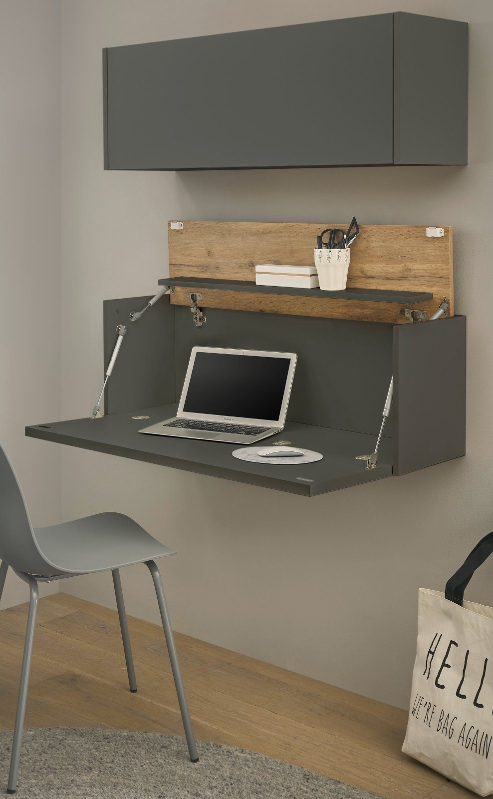 Furn.Design Schreibtisch Center (Homeoffice 2-teilig in grau mit Wotan  Eche, Breite 100 cm), ausklappbarer Sekretär