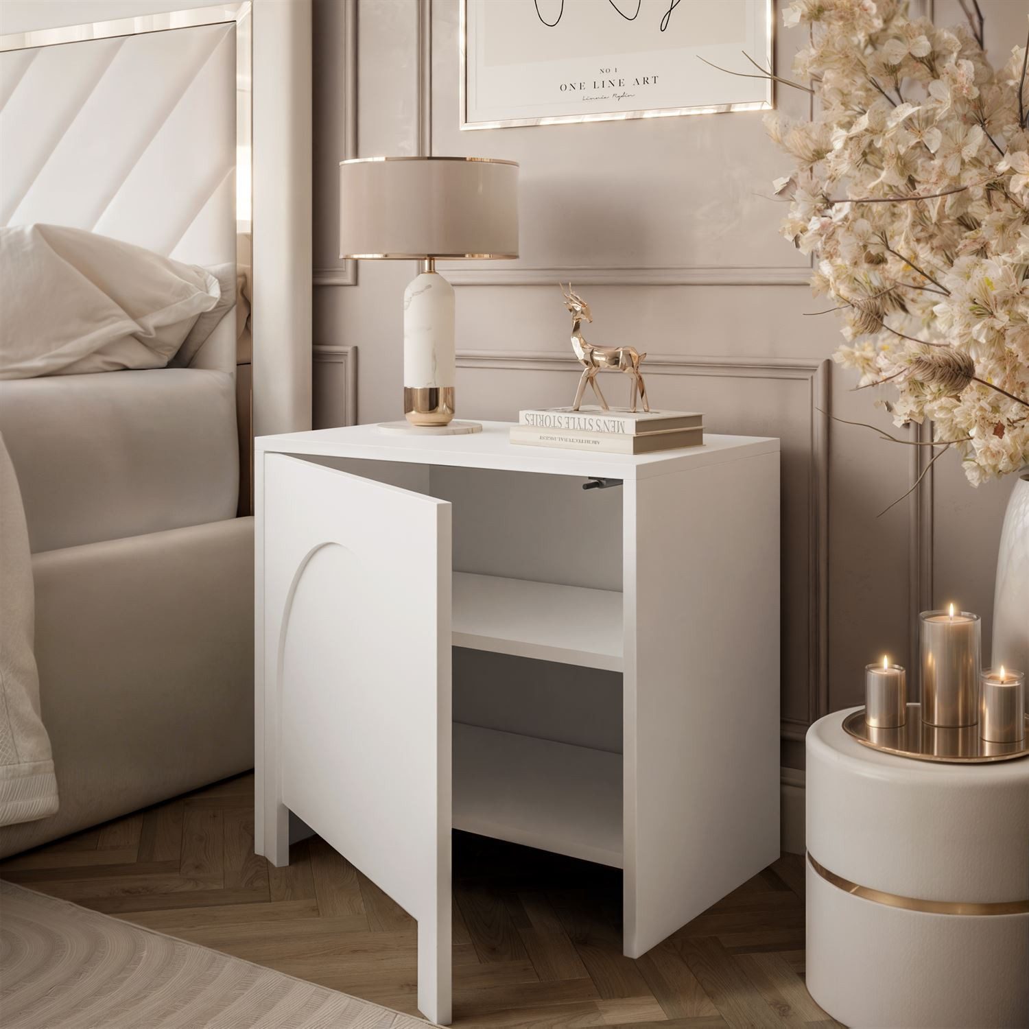 Lookway Nachttisch ARIADNA mit Tür – Minimalistisches Design fürs Schlafzimmer (1x Nachttisch), Breite: 54 cm