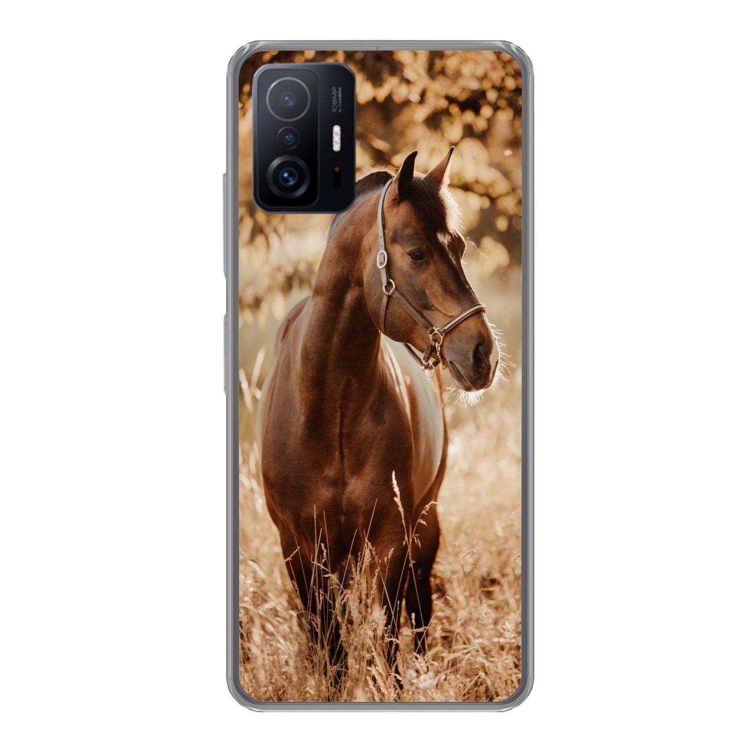 MuchoWow Handyhülle für Xiaomi 11 Lite 5G NE Pferd - Sonne - Porträt - Natur - Braun, Phone Case, Silikon, Schutzhülle Dünn