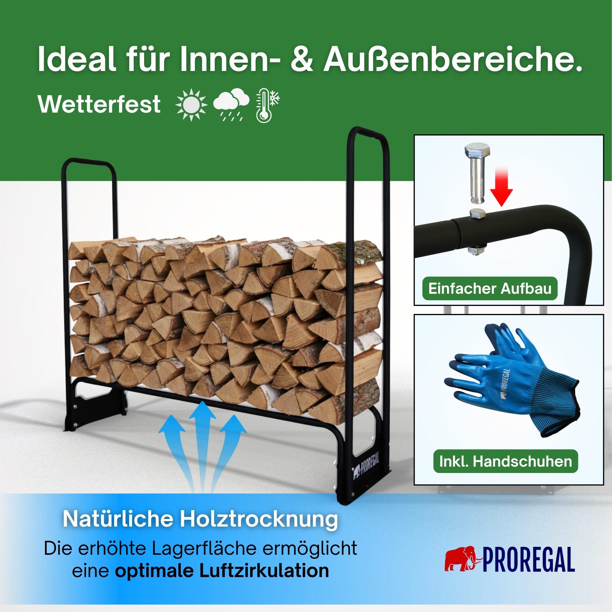 PROREGAL® Kaminholzregal Kaminholzregal für außen, BxTxH:130x36x130 cm, Wetterfester Holzunterstand Kaminholzlager Brennholzregal – Bild 2 von 5