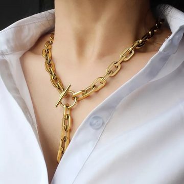 ROUGEMONT Gliederkette Massive T-Toggle Statementement Halskette Kette 18 K Gold, Hypoallergen