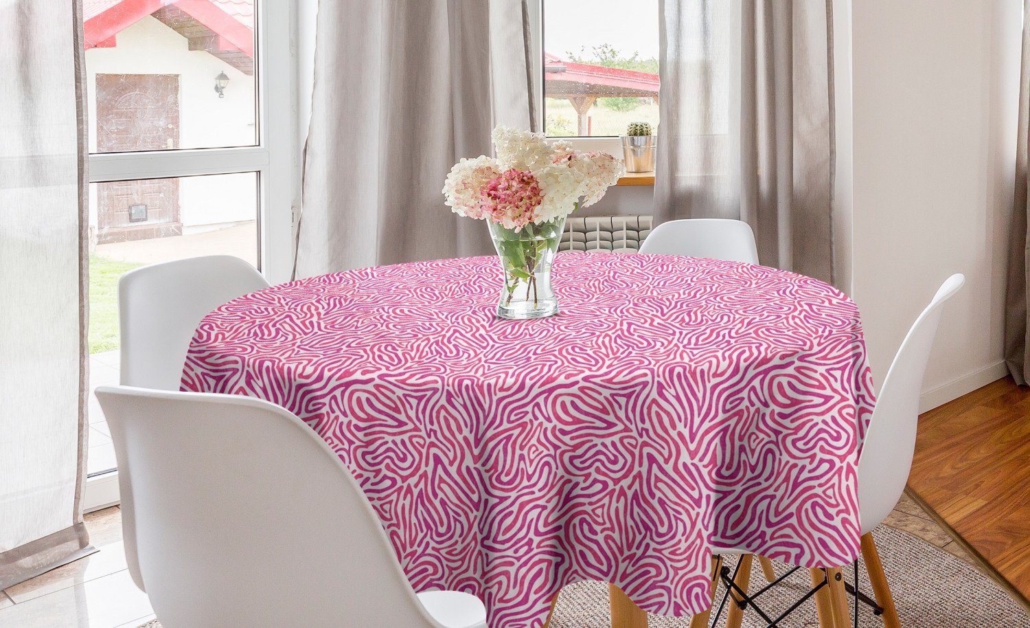 Abakuhaus Tischdecke Kreis Tischdecke Abdeckung rosa Dekoration, Linien Esszimmer Kurvige Funky Zebra für Küche