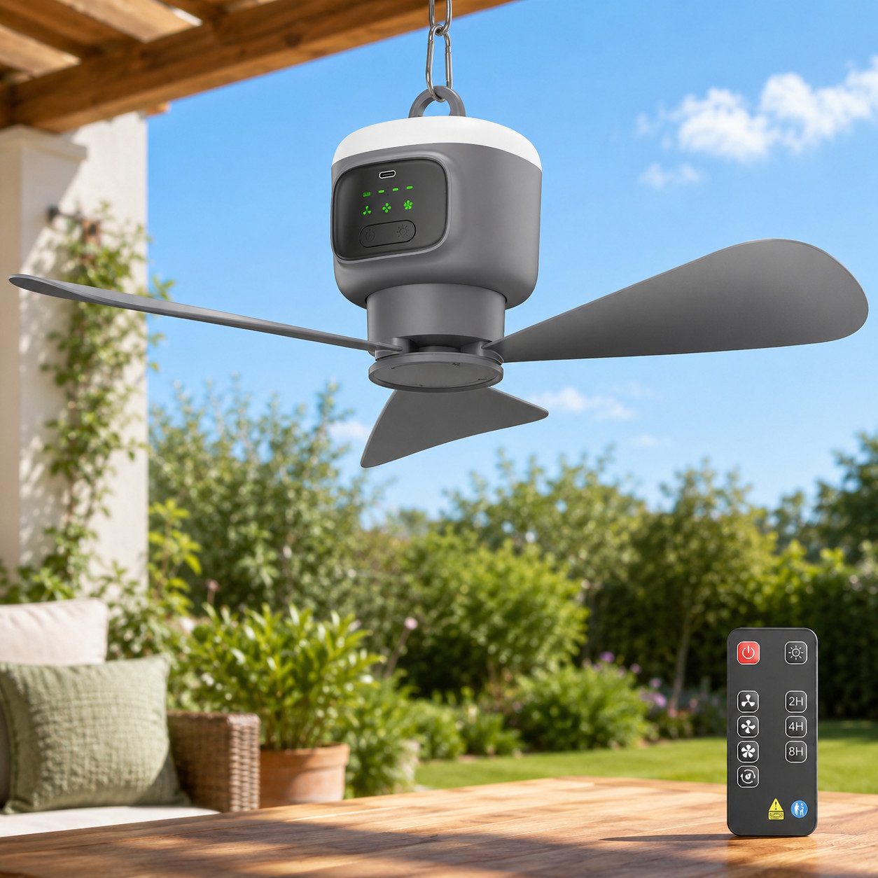 Rosnek Deckenventilator 12000mAh Akku Deckenventilator mit Licht