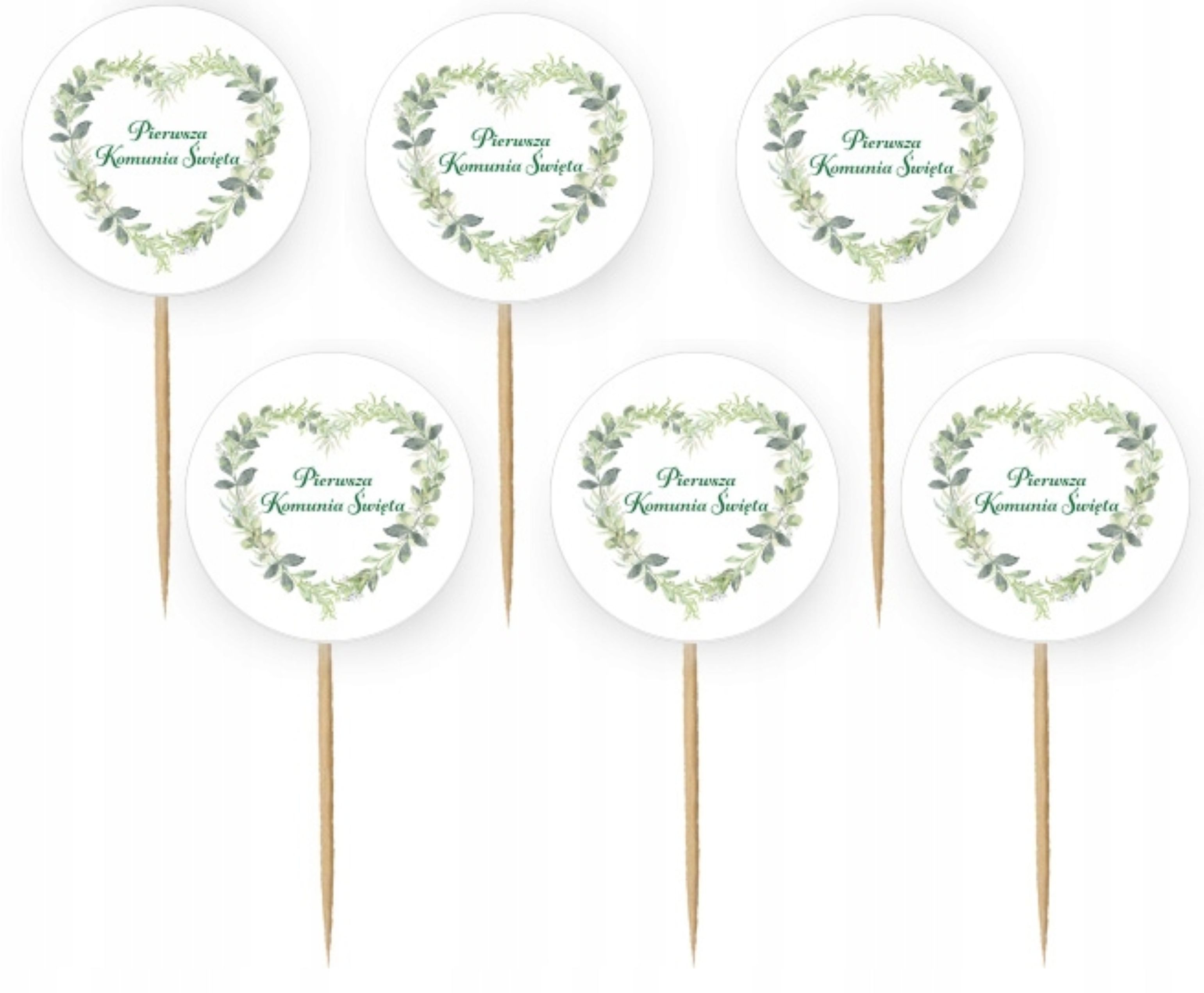 PartyPro, Topper Elegante Kommunion Cupcake-Picker mit Herz & Blättern – 6-teiliges Set, Papier