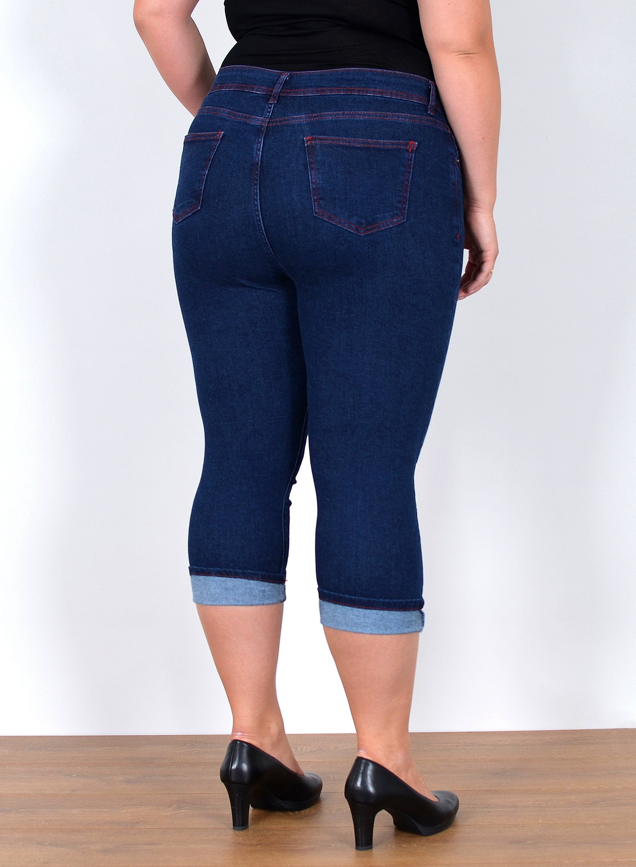 ESRA Caprijeans Capri Jeans Damen High Waist Hose 3 4 Jeans Damen Sommer bis Übergröße Sommer Damen Jeans Capri Hose Damen 3/4 Hose hoher Bund Große Größe
