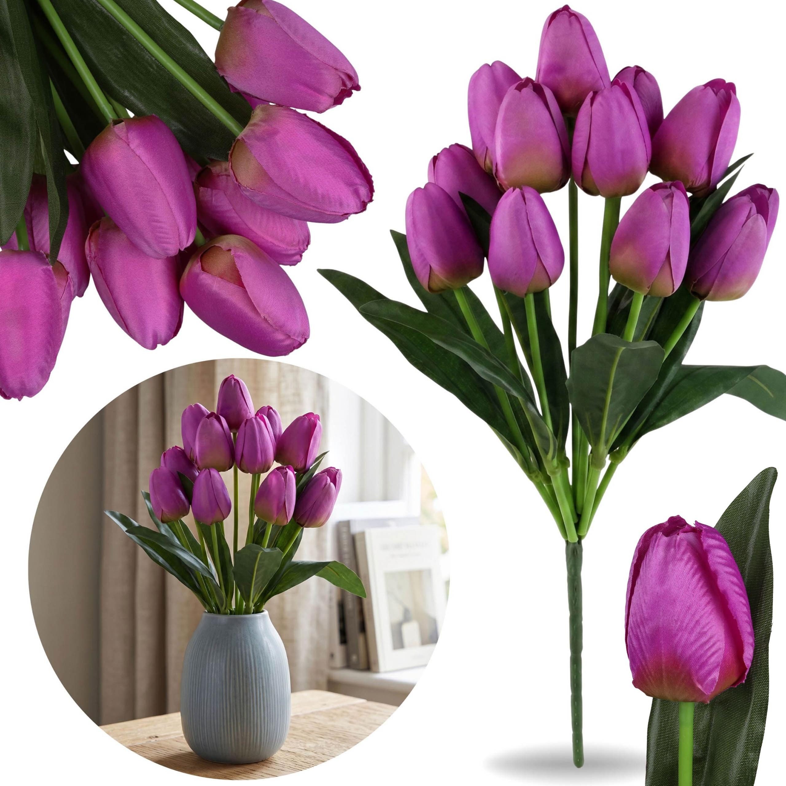 Kunstblumenstrauß KÜNSTLICHE Tulpen, violetter STRAUß, 43 cm, SET 12 Stück, WIE ECHT, Sarcia.eu