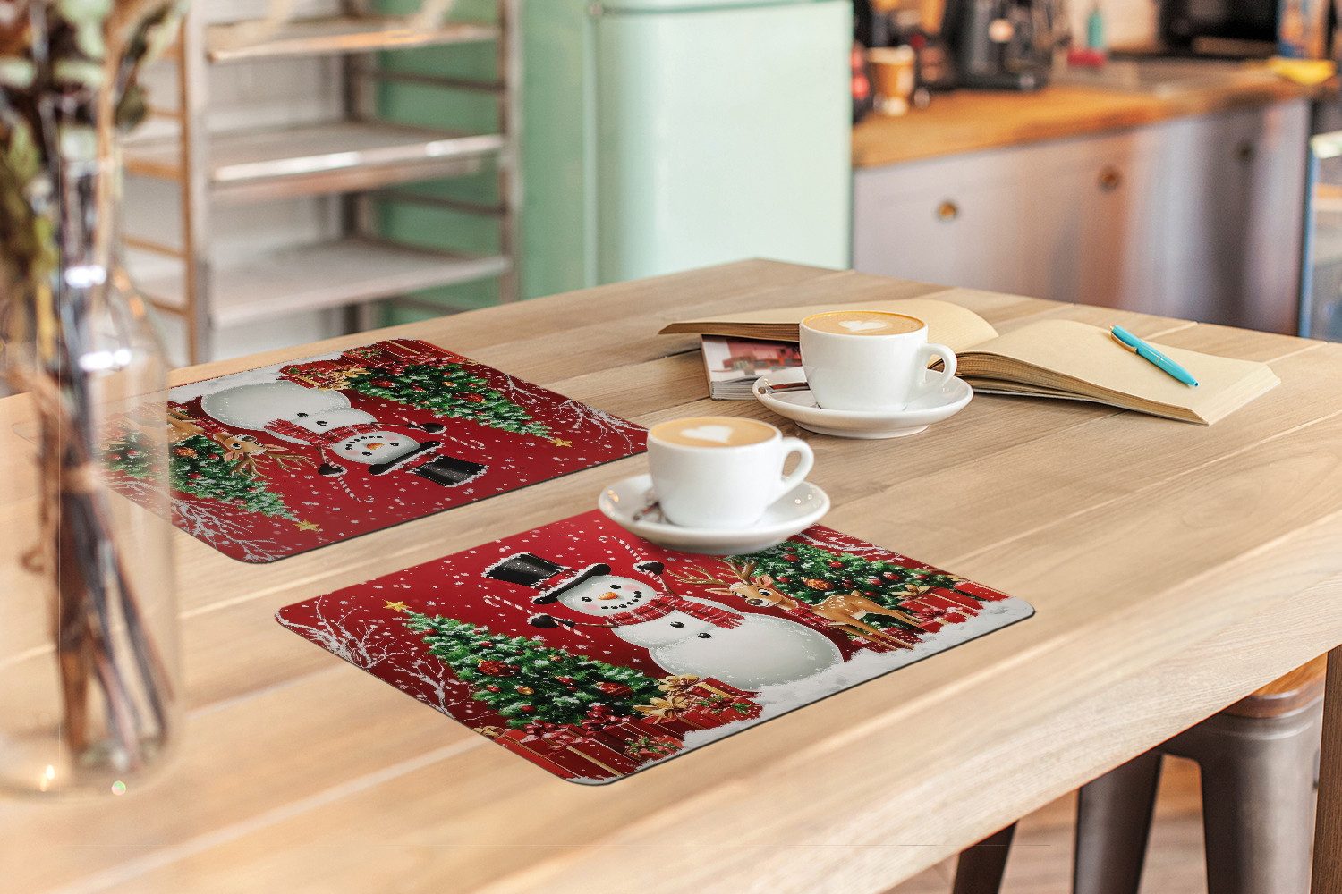 MuchoWow Platzset Freude am Feiern - Winterwald - Farbenfroh, (6-St), Platzsets, Tischset, Abwaschbar, Tischsets, Platzdeckchen