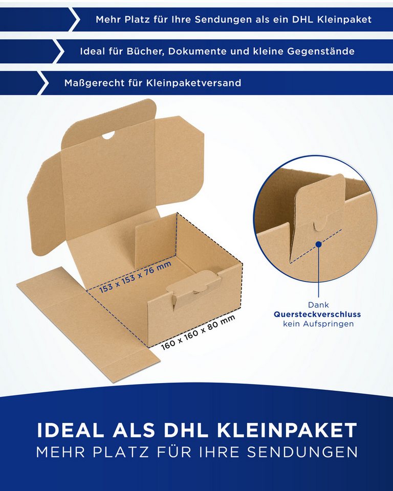 Thumbnail - KK Verpackungen Versandkarton, Versandkarton DHL Kleinpaket 160 x 160 x 80 mm Faltschachtel 1-wellig