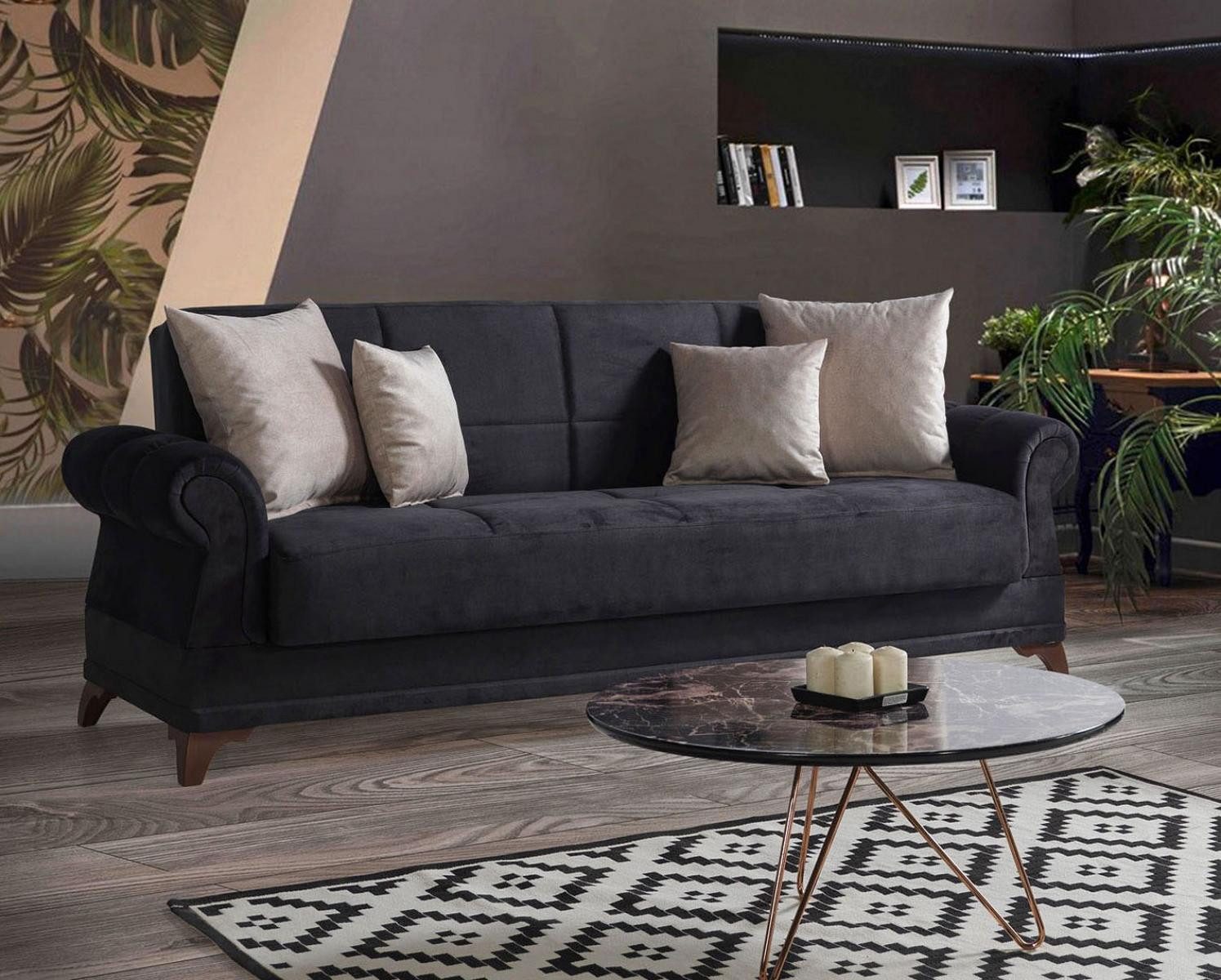 Xlmoebel 3-Sitzer Elegantes schwarzes Textil-Sofa mit hohem Komfort Sofort, 3-Sitzer 1 Teile, Hergestellt in Europa