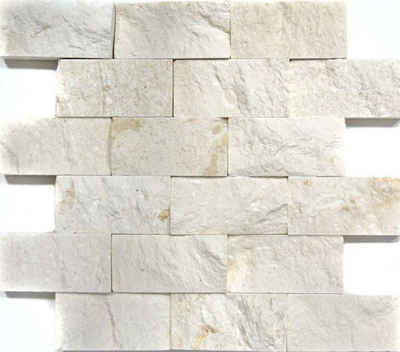 Mosani Mosaikfliesen Kalkstein Mosaik Naturstein Splitface Steinwand weiß creme