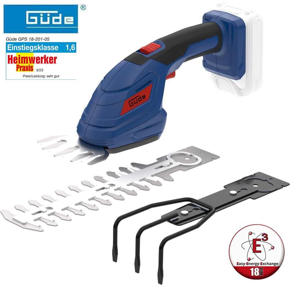 Güde Akku-Gras- und Strauchscherenset Akku Gartenpflege-Set GPS 18-0 Solo Gerät E³ Akkusystem Solo