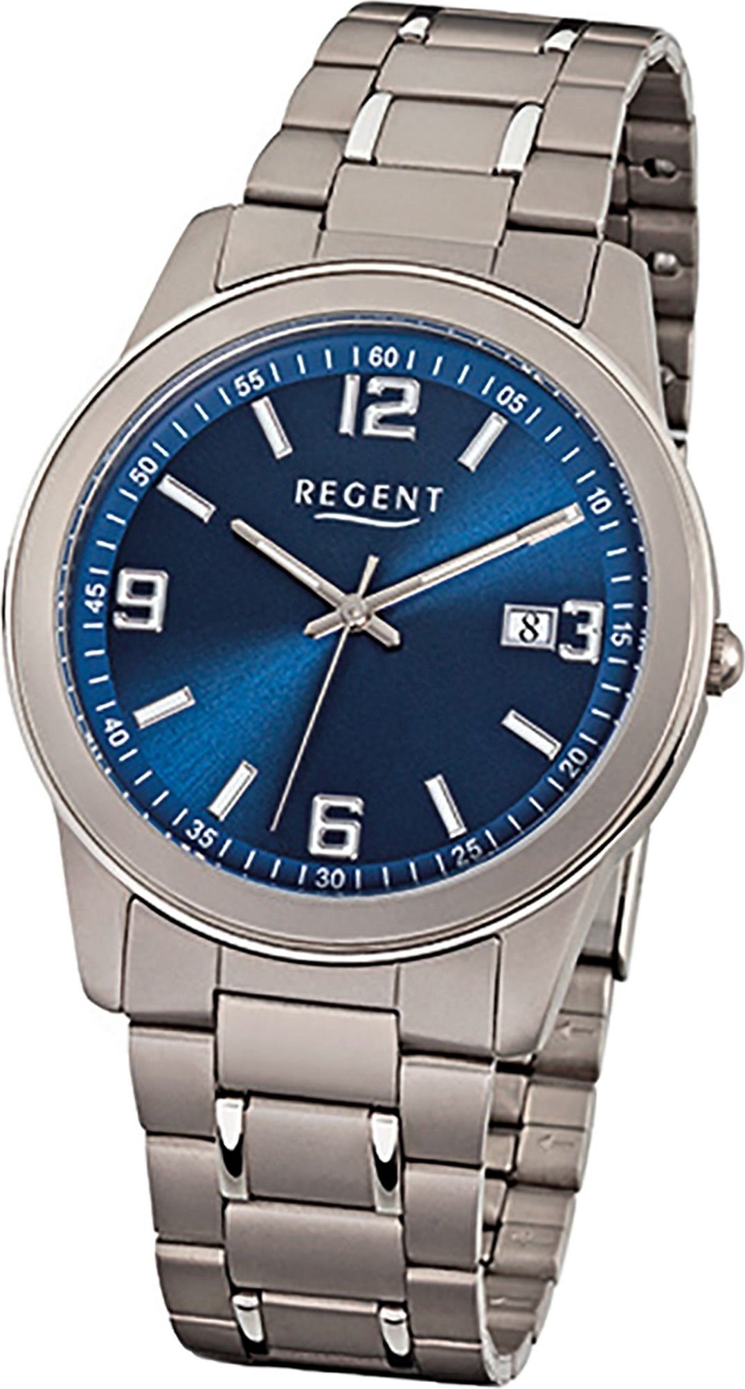 Regent Quarzuhr Regent Titan (Metall) Herren Uhr F-840, Herrenuhr mit Titanarmband, rundes Gehäuse, mittel (ca. 38mm), Elegant