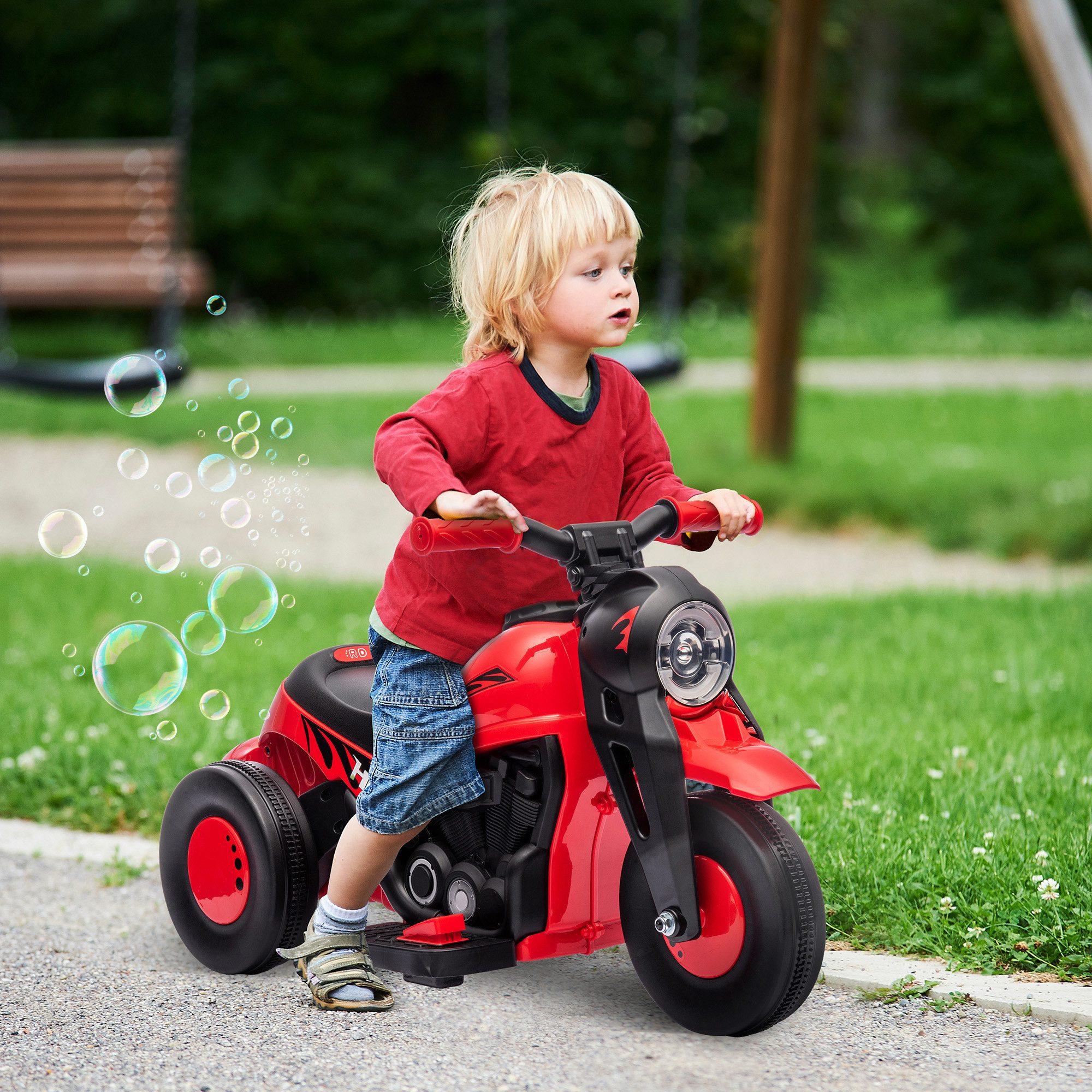 AIYAPLAY Elektro-Kindermotorrad mit Musik, Blasen, Scheinwerfer, Belastbarkeit 30 kg, (1-tlg), mit Vorwärts-, Rückwärtsfunktion, für 2-5 Jahre Kinder, Rot