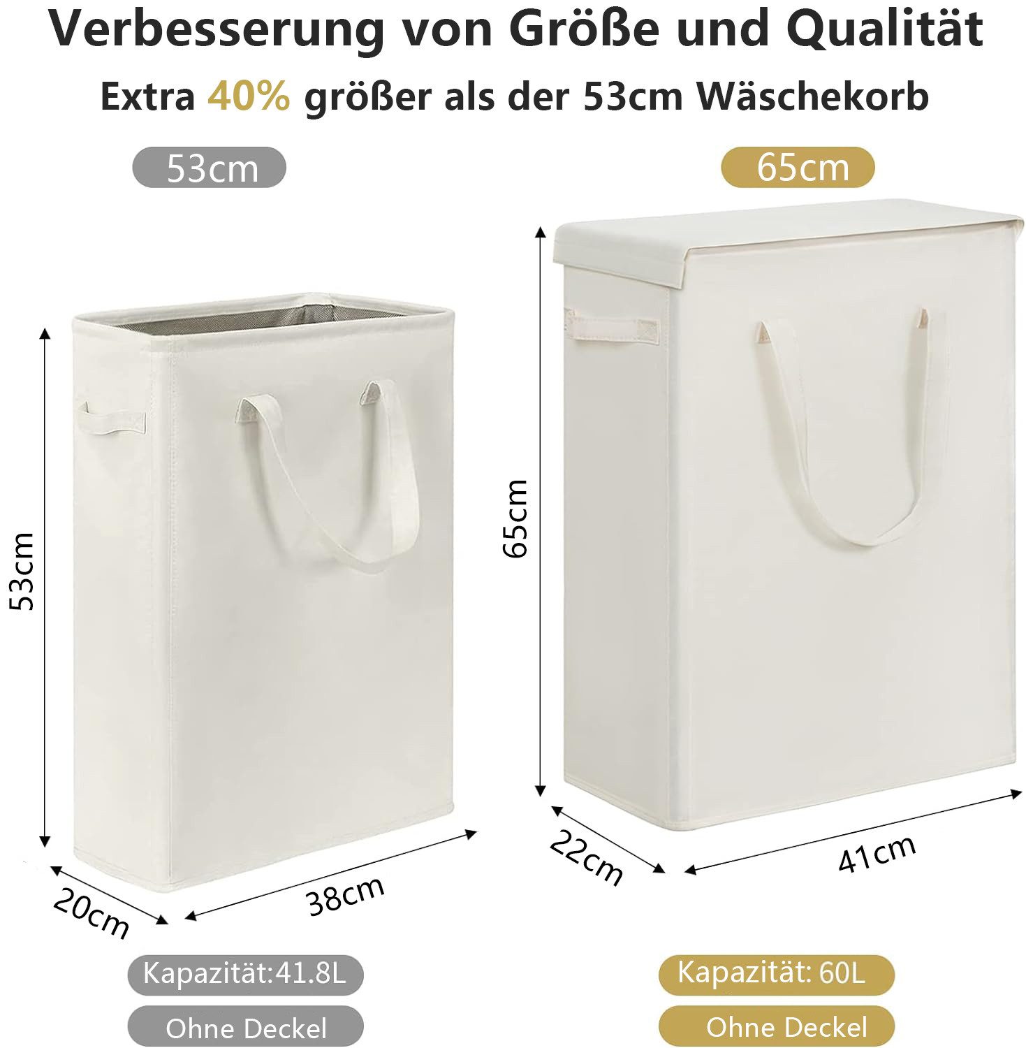 FABATO Wäschekorb 60L Schmaler Wäschekorb mit günstig online kaufen