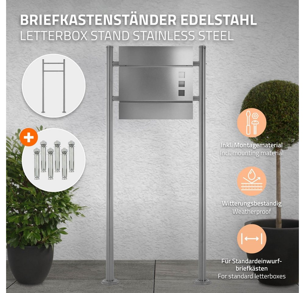 Thumbnail - ML-DESIGN Briefkastenständer Standfuß aus Edelstahl für Wandbriefkasten, (Silber Höhe 120cm Freistehend Halterung)