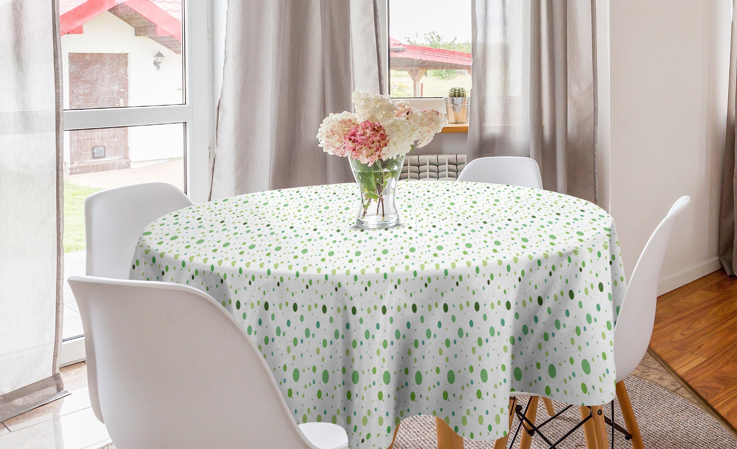 Abakuhaus Tischdecke Kreis Tischdecke Abdeckung für Esszimmer Küche Dekoration, Jahrgang Grün getönten Tupfen