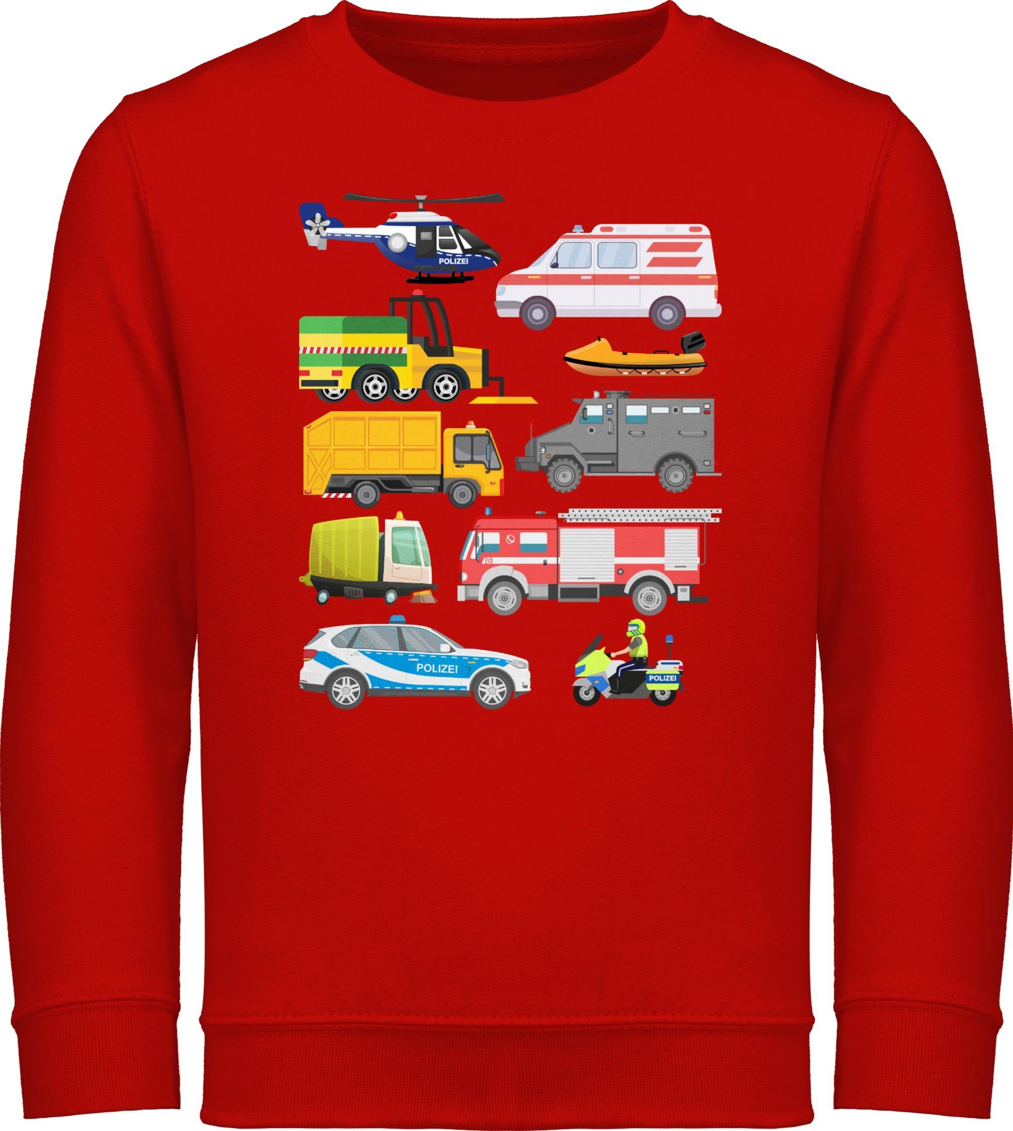 Shirtracer Sweatshirt Fahrzeuge mit Sirene Kinder Fahrzeuge 3 Rot