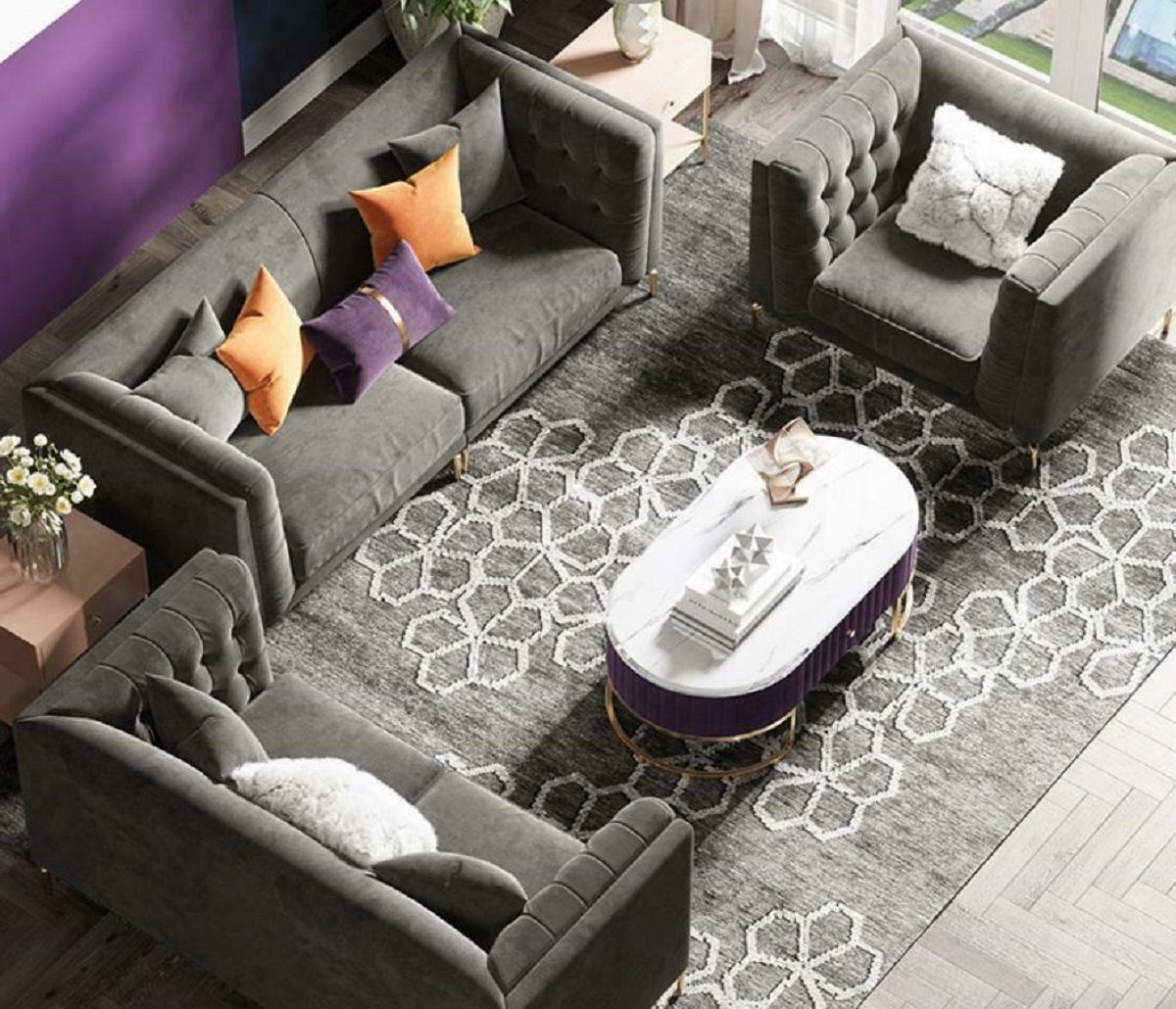 JVmoebel Sofa, 3 Sitzer Sitz Wohnlandschaft Relax Lounge Sofa Stoff Samt Design