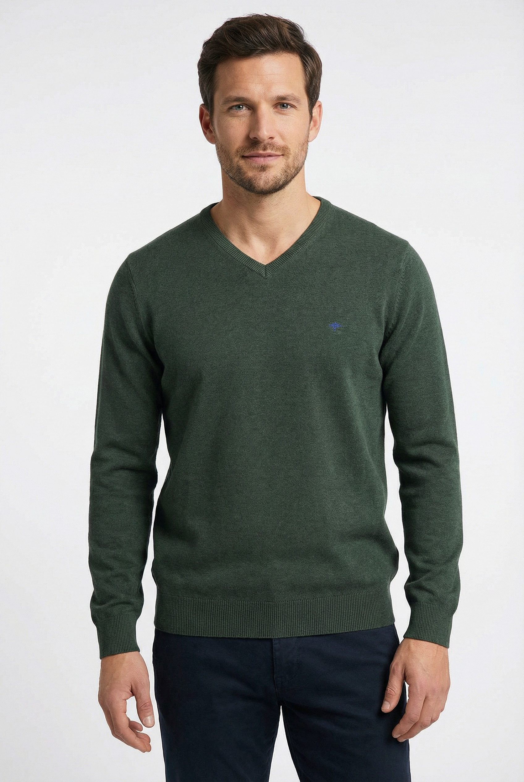 FYNCH-HATTON Strickpullover aus reiner Baumwolle, mit Rundhalsausschnitt, mit Logo Stickerei