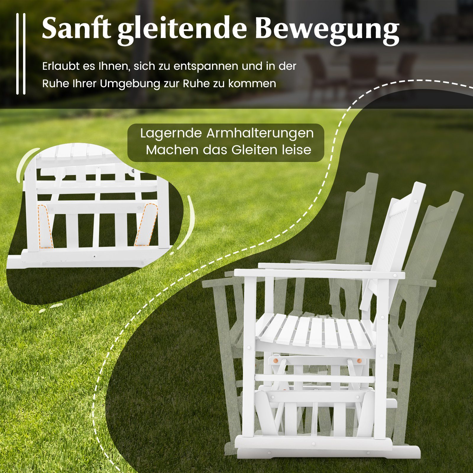 COSTWAY Gartenbank, mit Gleitbewegung & Rückenlehne, wetterfest, 2 Sitzer