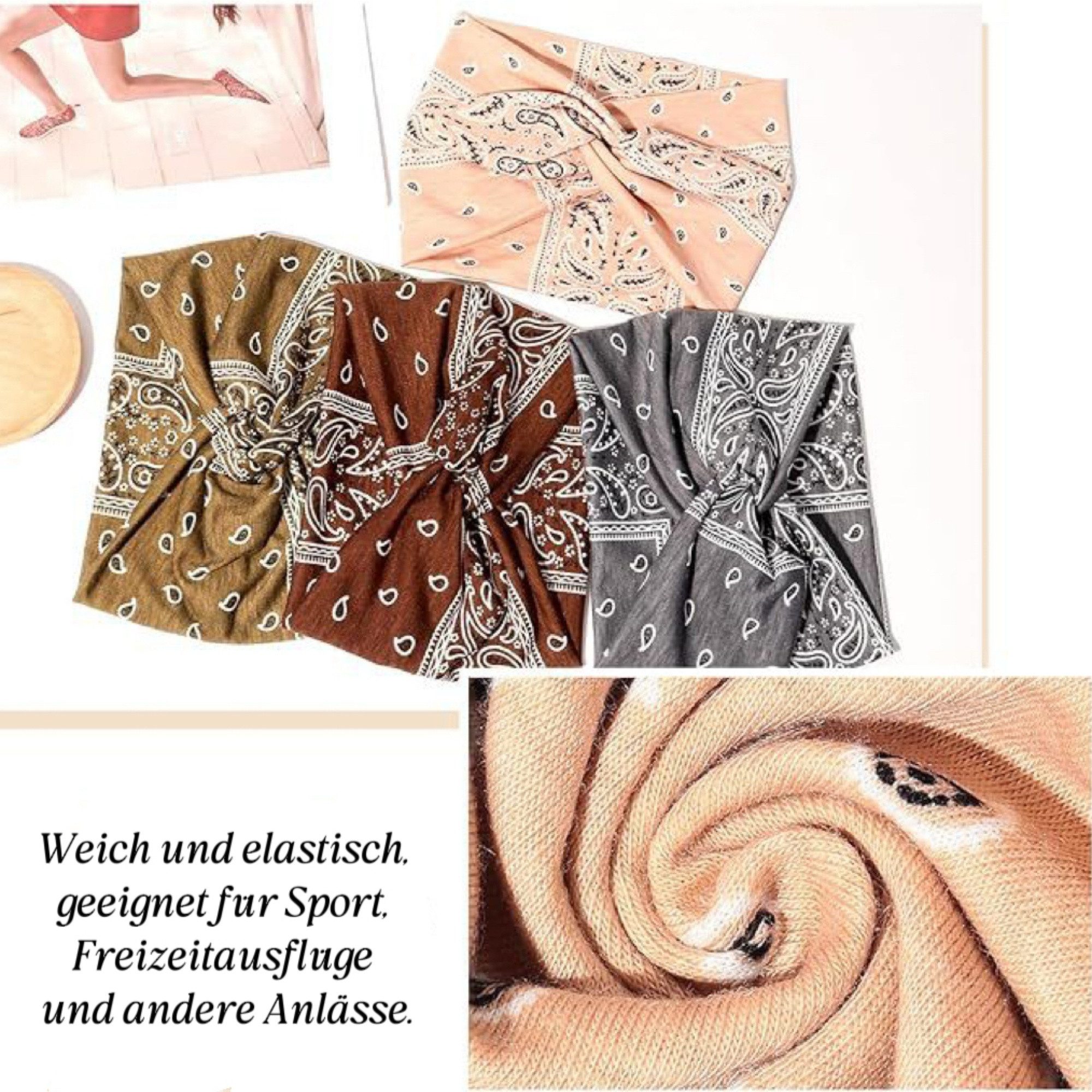 HoyoLee Handels GmbH Haarband 4 Stück Haarband Damen Weiche Haargummis für Sport und Mode, 4-tlg.