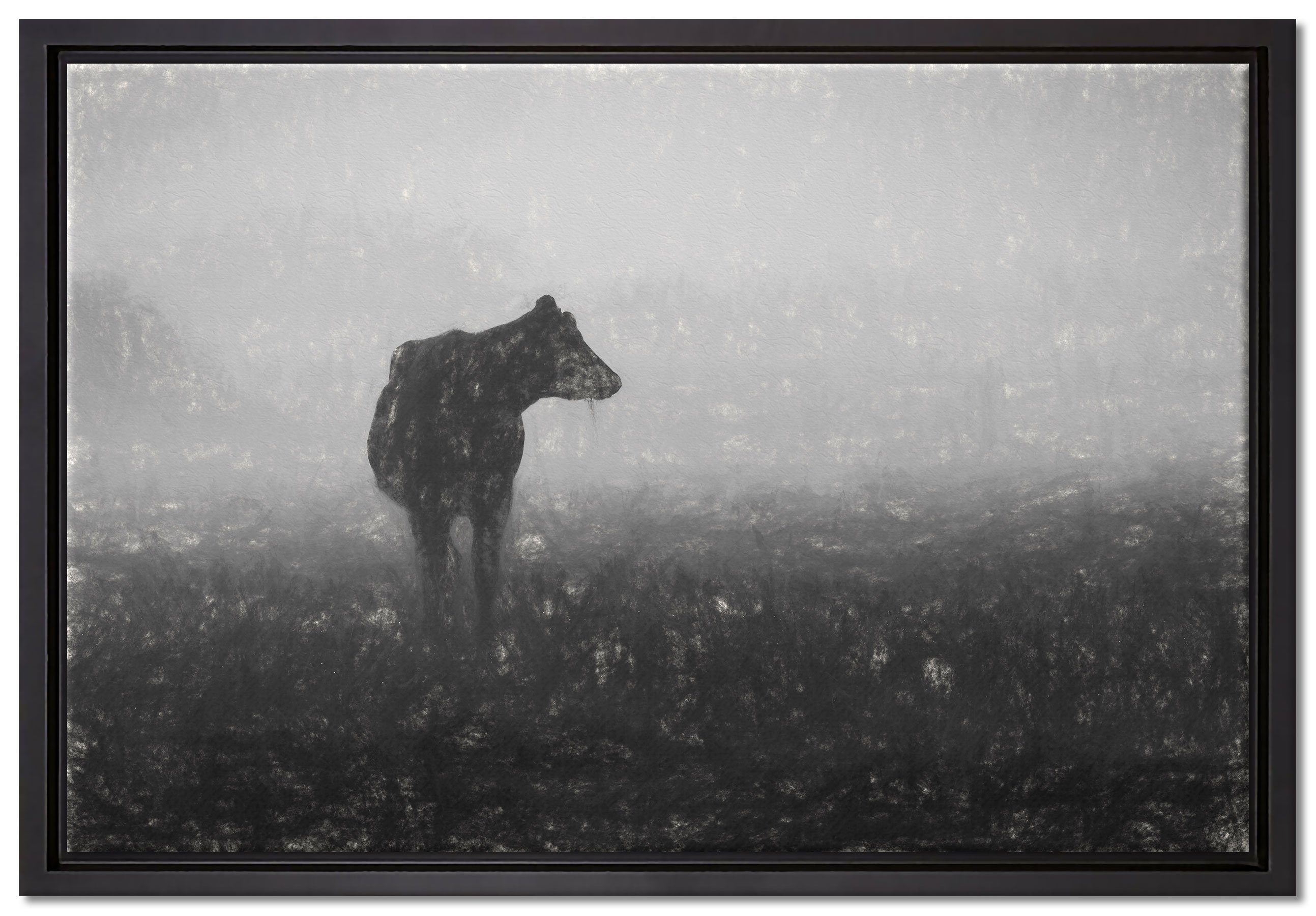 Pixxprint Leinwandbild fressende Kuh auf der Weide, Wanddekoration (1 St), Leinwandbild fertig bespannt, in einem Schattenfugen-Bilderrahmen gefasst, inkl. Zackenaufhänger